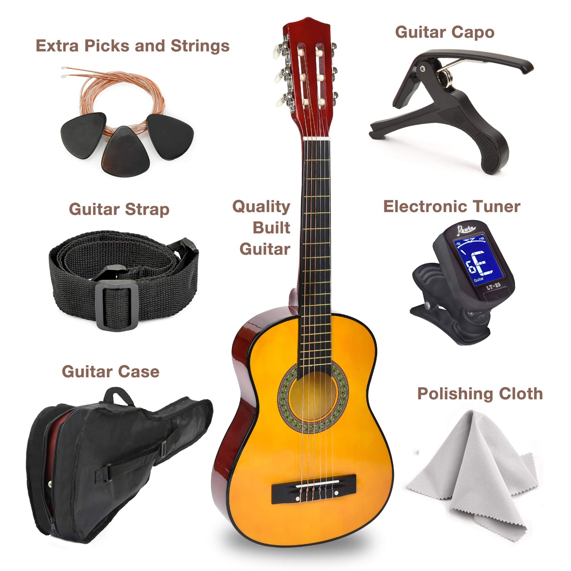 30" Left Handed Wood Guitar with Case and Accessories for Kids/Girls/Boys/Teens/Beginners (30", Black)