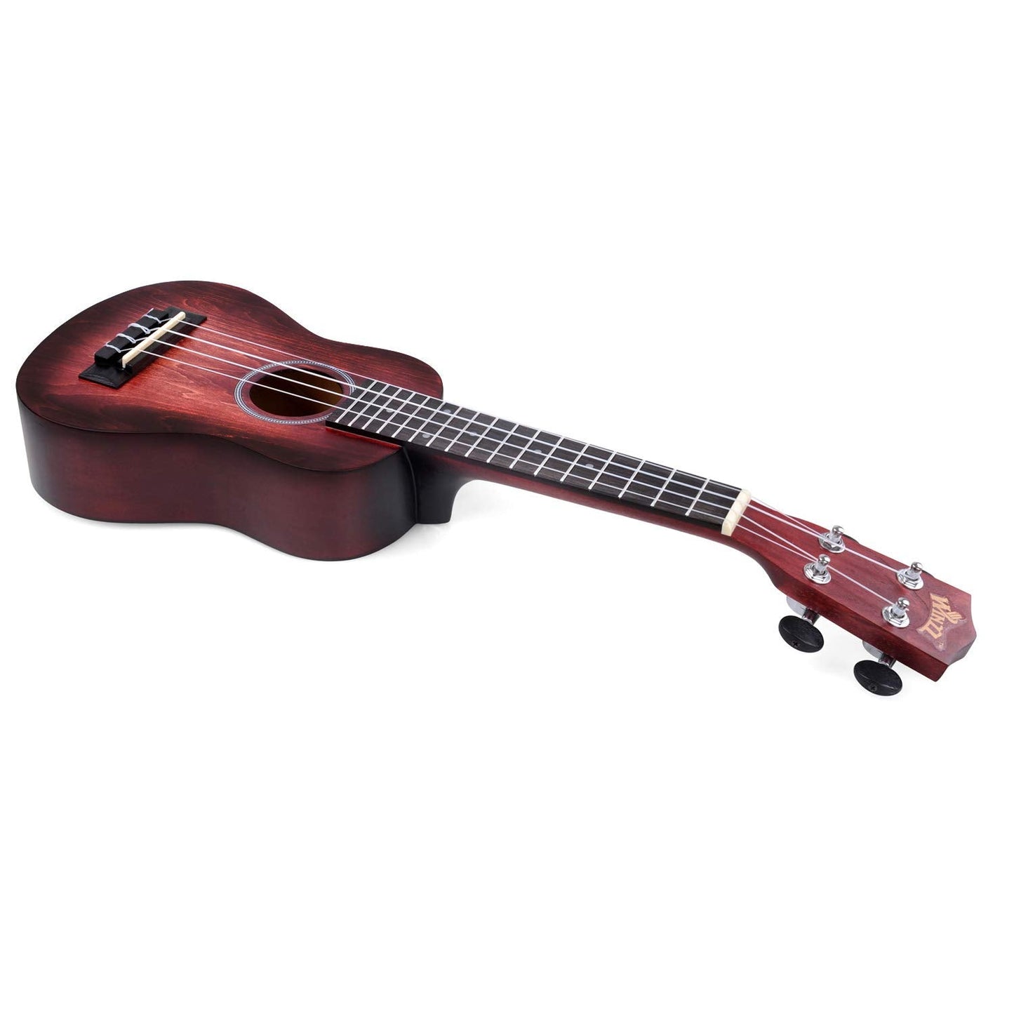 WINZZ HAND RUBBED Series - 21 Inches Soprano Ukulele Vintage Hawaiian Uke with Online Lessons, Bag, Tuner, Strap, Extra Strings, Fingerboard Sticker, Black