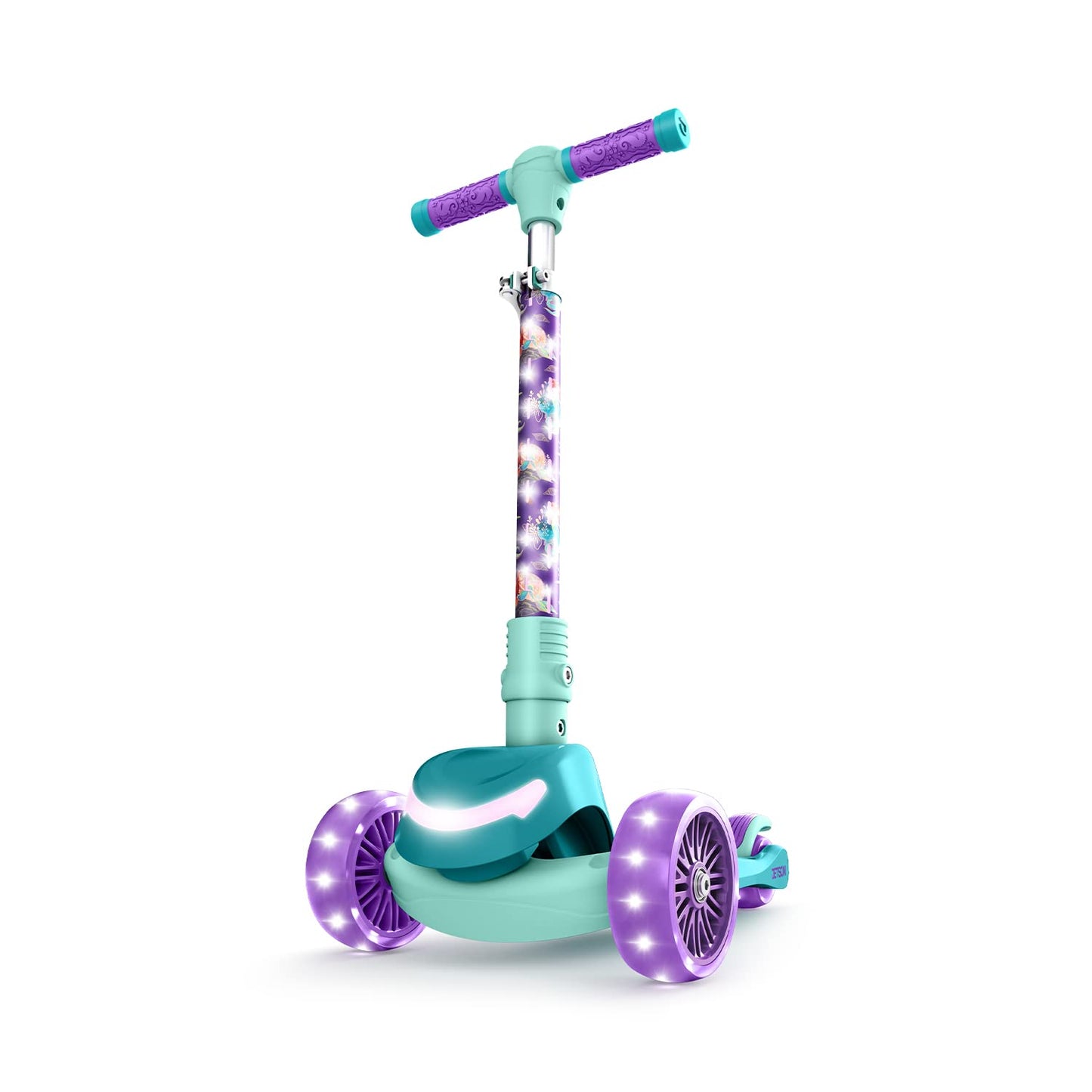 Jetson Character Kids Kick Scooter, LED Lights on Stem &amp; Light-Up Wheels, Lightweight Frame, Height-Adjustable Handlebar, Lean-to-Steer System, Easy-Fold Mechanism