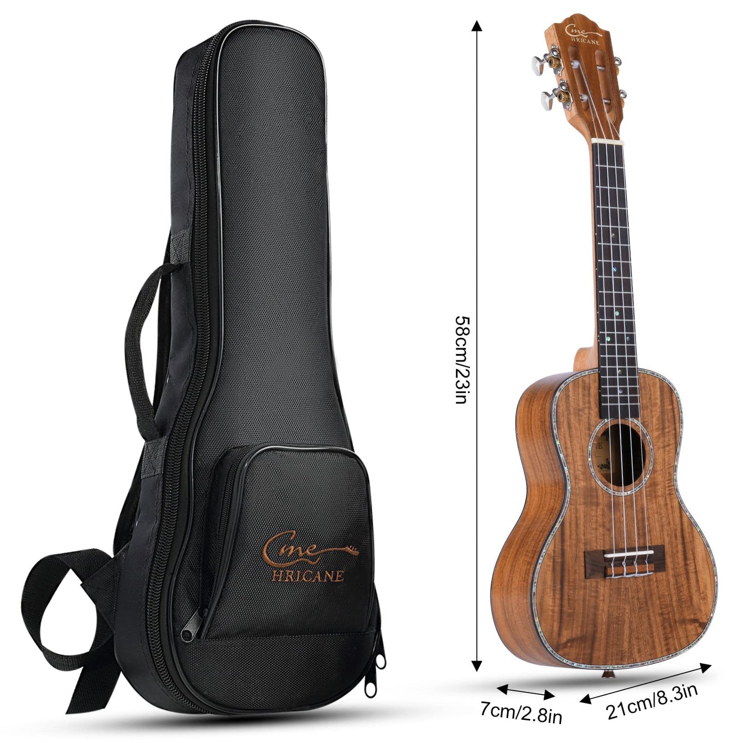 Hricane Ukulele, Concert Ukulele Koa 23 Inch Professional Ukulele Kit for Adults &amp; Beginners with Gig Bag, Strap, Nylon String, Tuner, Guitar Picks, Cleaning Cloth