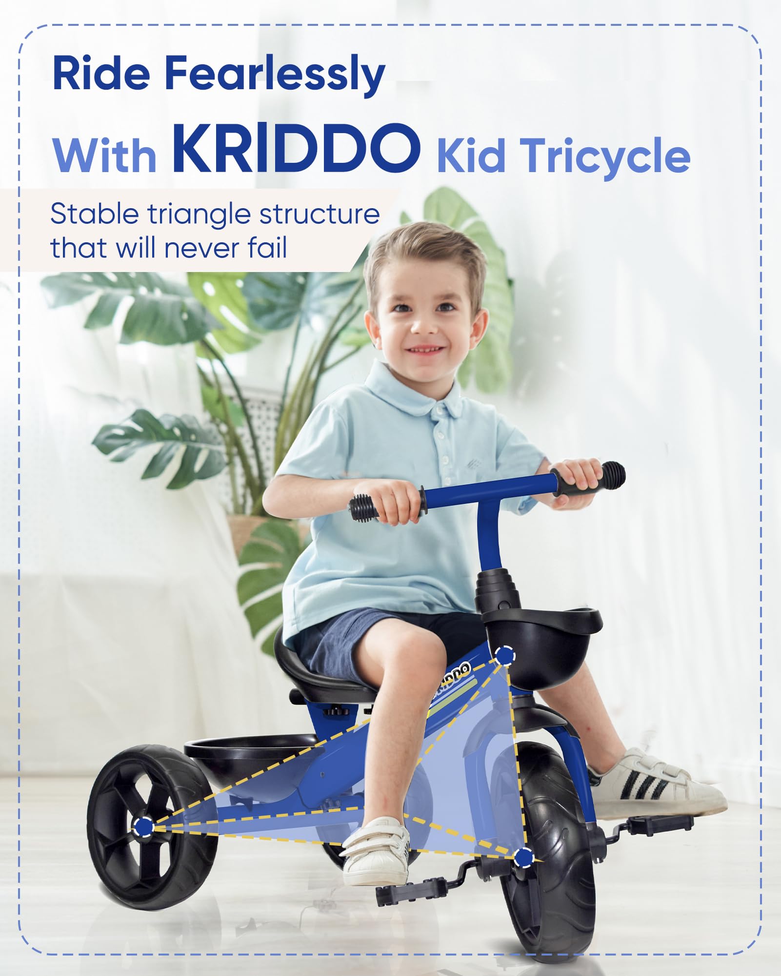 KRIDDO Kids Tricycle for 2-5 Year Olds - Gift for Toddlers - Black