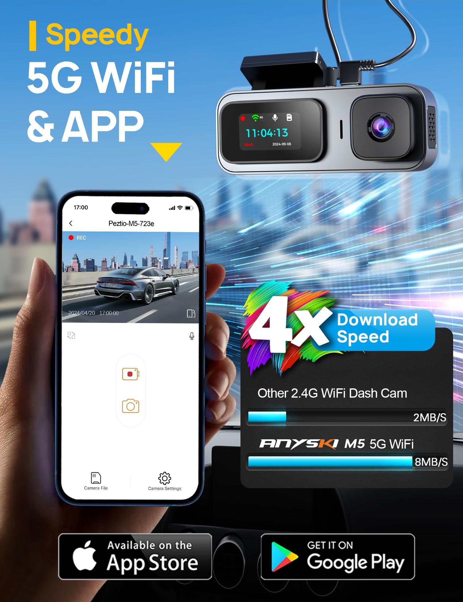 3 Channel 5GHz WiFi Dash Cam with 64GB Card, 2.5K+1080P Dash Cam Front and Rear/Inside, 2.5K+1080P+1080P Three Way Dash Camera for Cars, Dashcam 24H Parking Mode, Support 256GB Max Silver