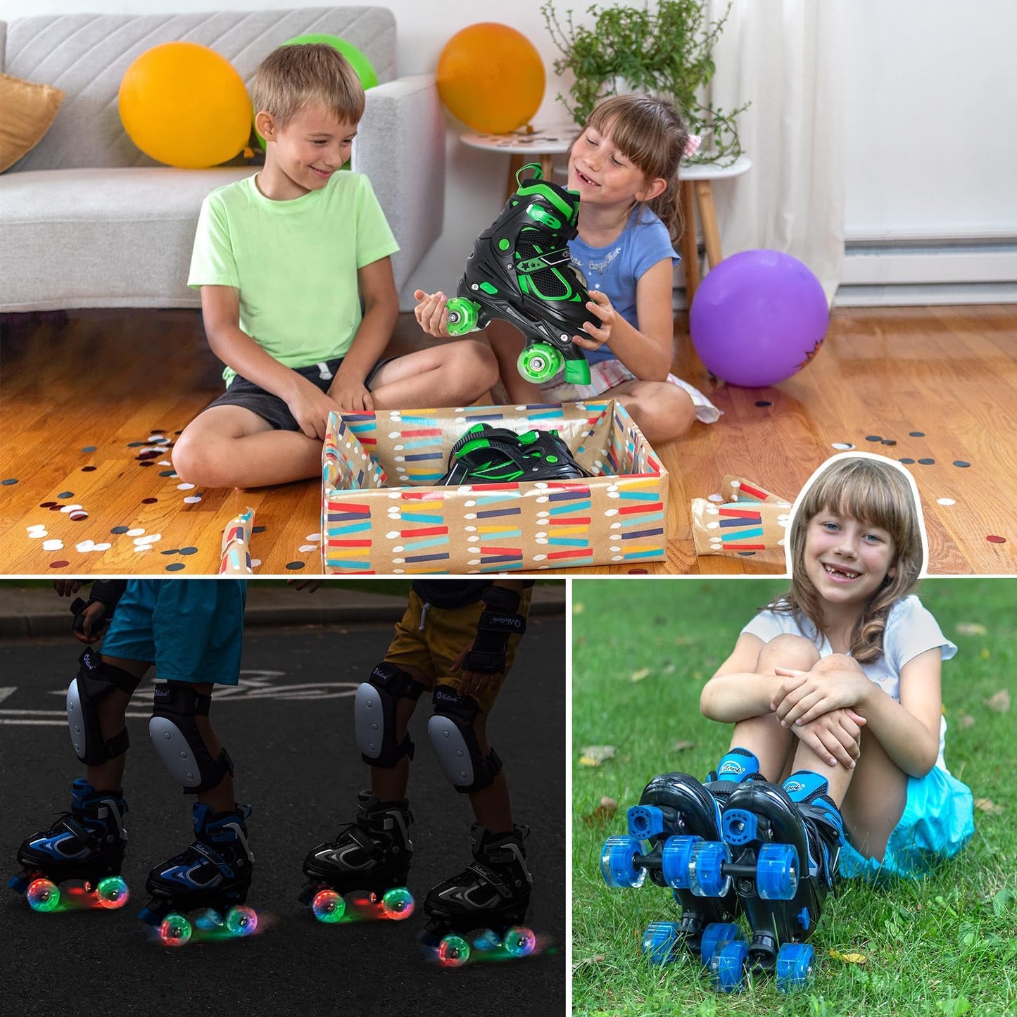 Nattork Kids Roller Skates for Boys Girls Kids, 4 Sizes Adjustable Quad Skates with All Light up Wheels - Birthday Gift for Indoor Outdoor Sports