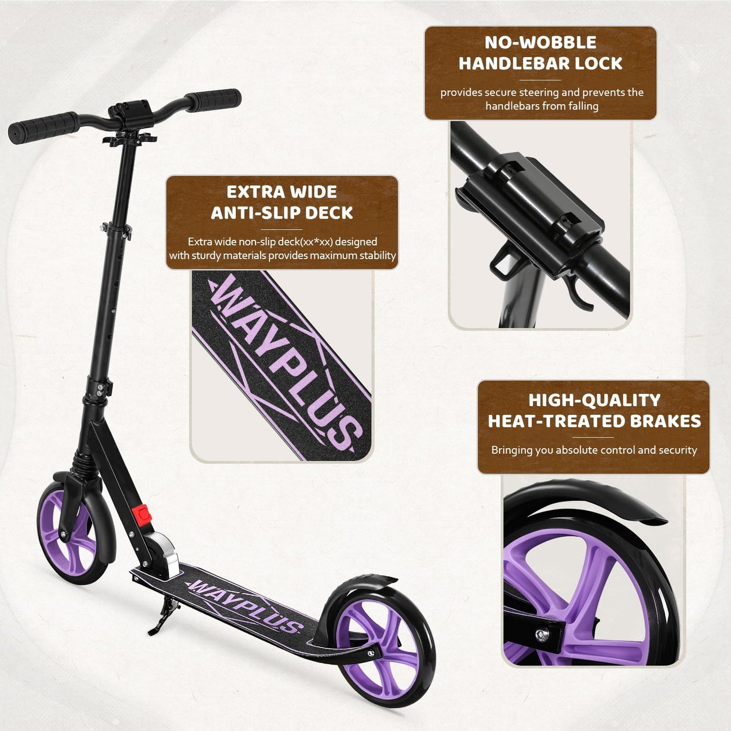 Kick Scooter for Ages 6+,Kid, Teens &amp; Adults. Max Load 240 LBS. Foldable, Lightweight, 8IN Big Wheels for Kids, Teen and Adults, 4 Adjustable Levels. Bearing ABEC9