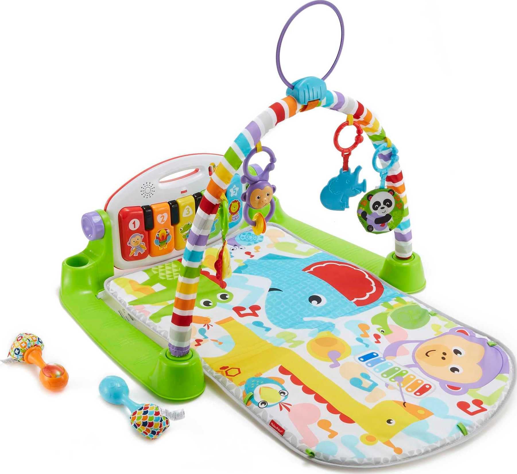 Fisher-Price Baby Gift Set Glow and Grow Kick &amp; Play Piano Gym Blue Playmat &amp; Musical Learning Toy with 2 Rattle Maracas for Newborns Ages 0+ Months