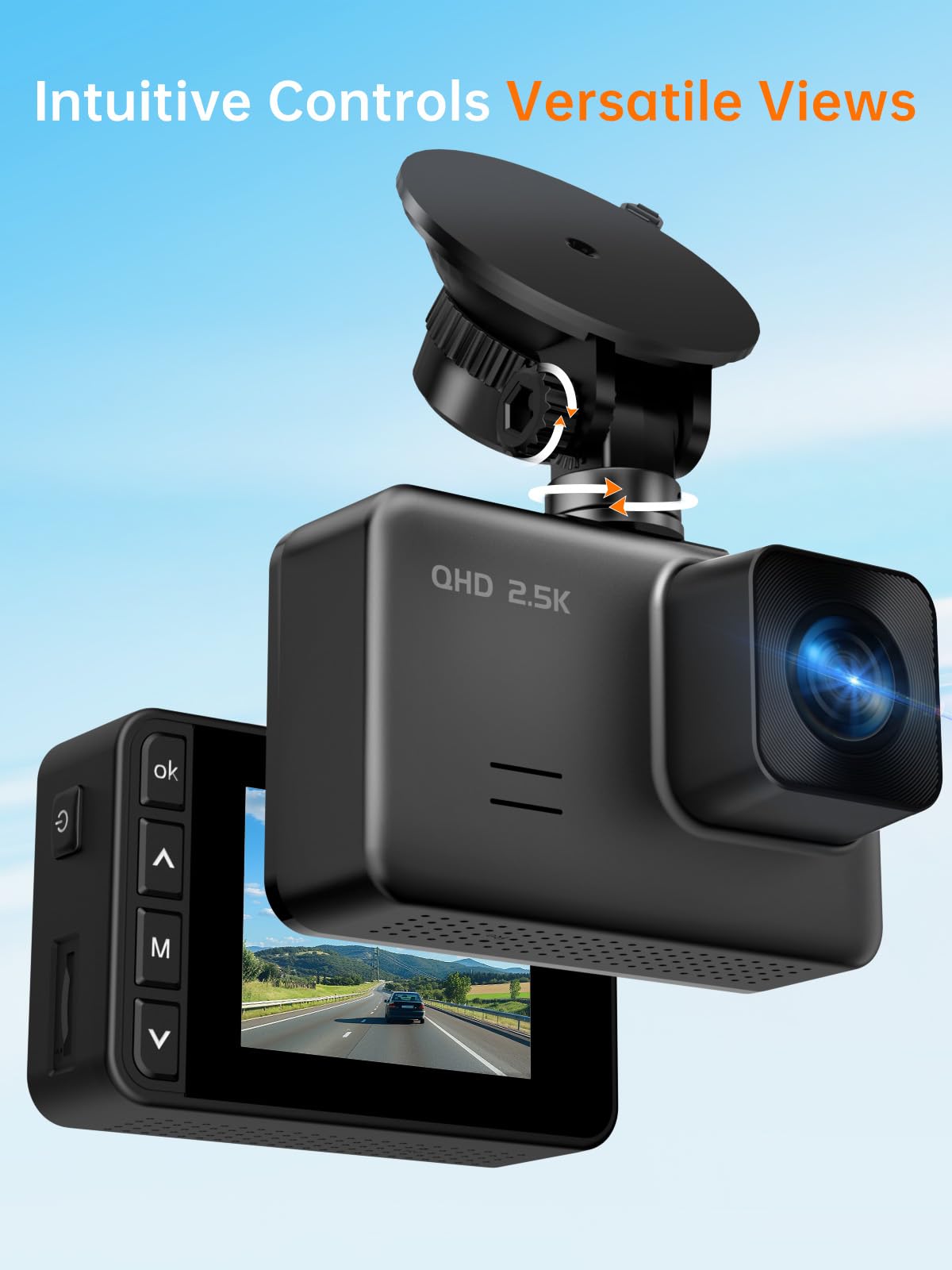 Dash Cam Front and Rear, 2.5K+1080P Dual Dash Camera for Cars, 2’’ Display Mini Car Camera, G-Sensor Dashcam, Night Vision, 24H Parking Mode, Loop Recording, 170°Wide Angle, 32GB Card Included