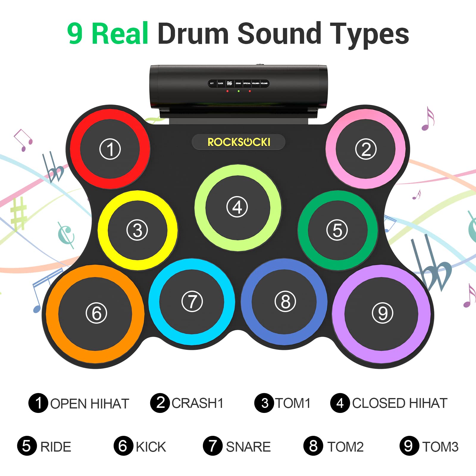 Electric Drum Set, 7-Pad Kids Electronic Drum Set with Headphone Included, Roll-up Drum Practice Pad, Great Holiday Xmas Birthday Gift for Kids