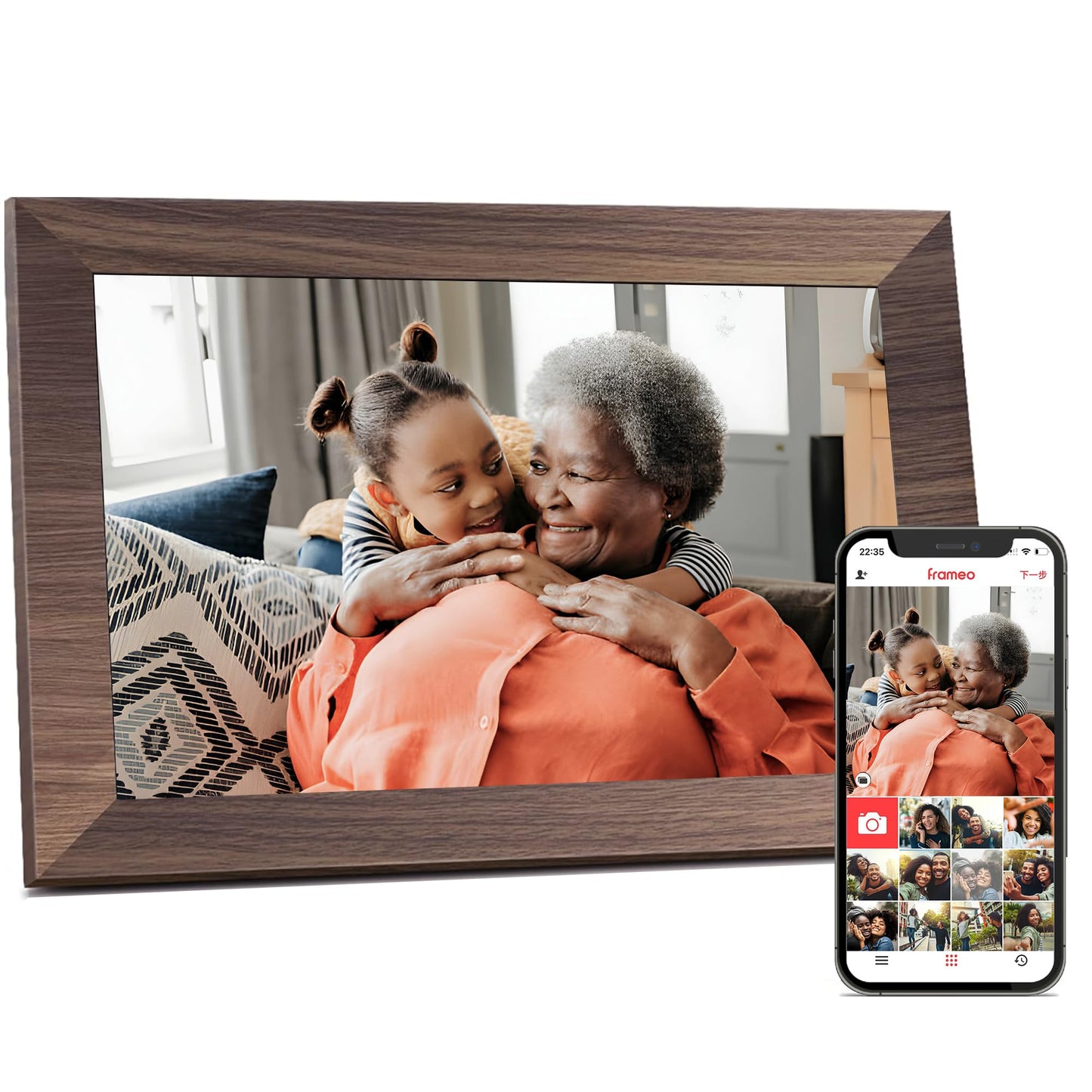 Digital Picture Frame, 10.1'' Frameo Digital WiFi, 32GB Memory, 1280 * 800 HD Touch Screen Electronic Photo Frame, Wall Mountable, Auto-Rotate, Share Instantly, Wedding, Birthday Gifts for Women, Mom