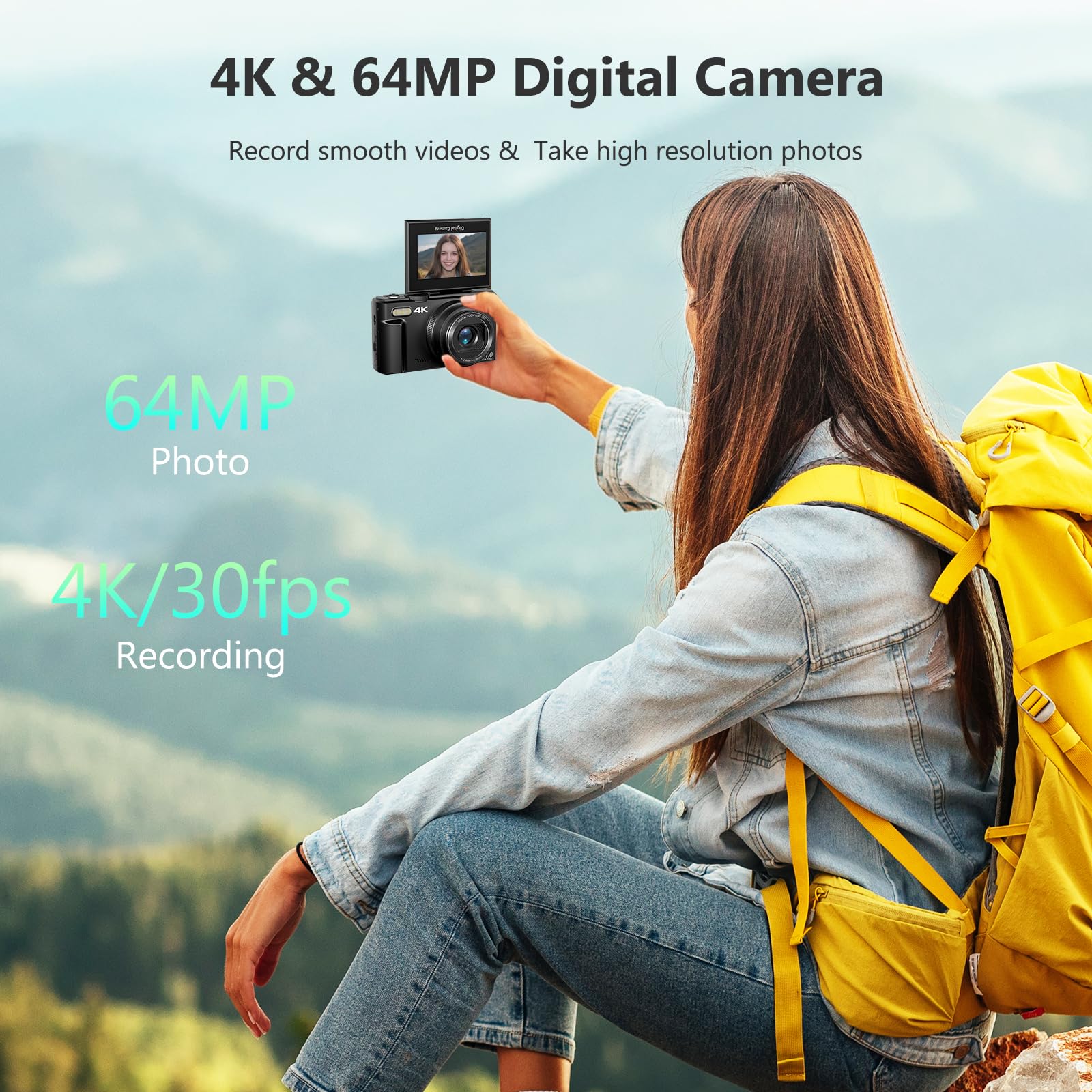 4K Digital Camera for Photography, 64MP Vlogging Camera for YouTube with 3" 180° Flip Screen, 18X Digital Zoom Point and Shoot Camera with 32GB Micro SD Card for Beginner (Black)