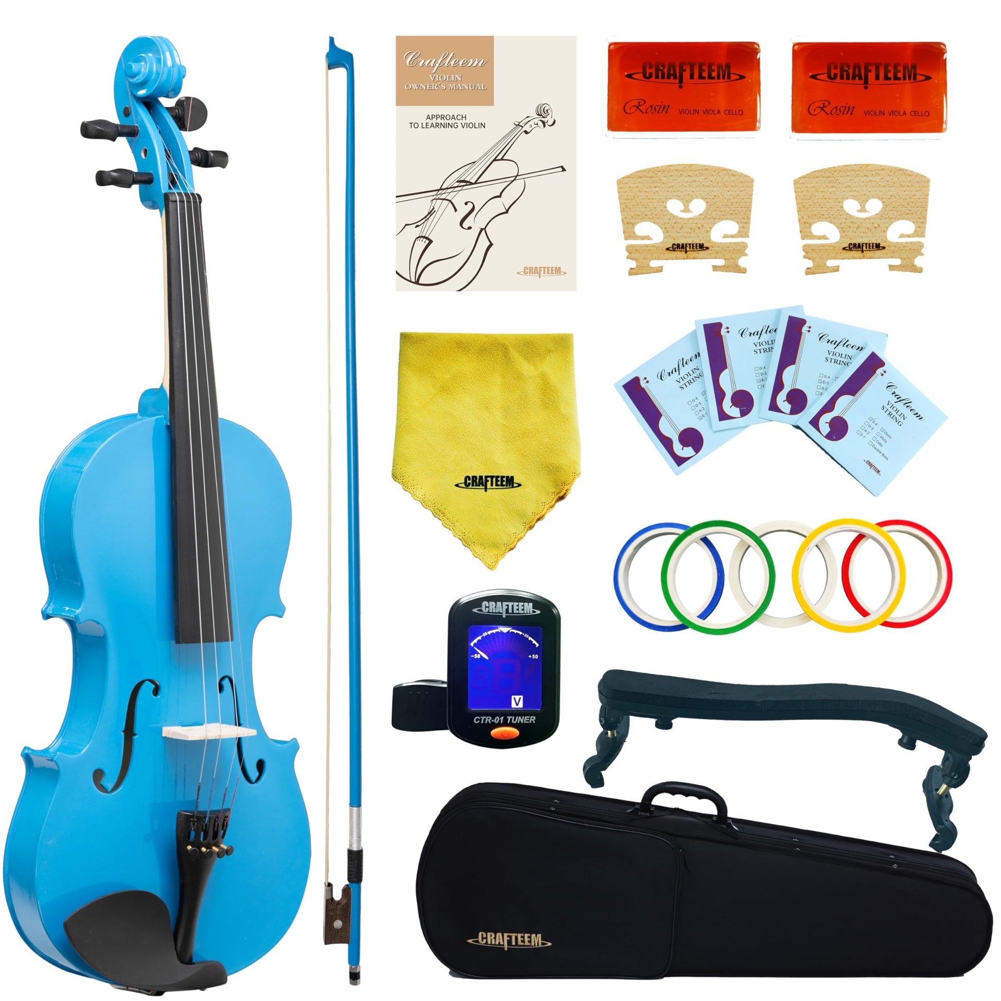 1/2 Fiddle Black Colored Premium Violin Outfit for Beginners Adults Kids With 5 Color Fingering Tape- Handcrafted Student Beginner Violin.(Black, 1/2)