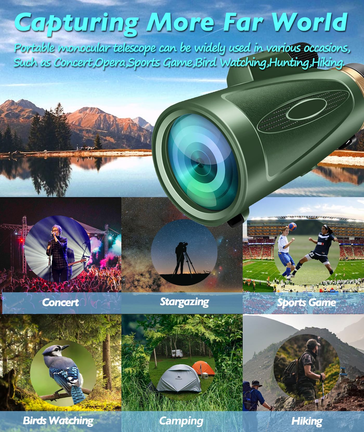 Monocular-Telescope 80x100 HD for Adults Larger Vision Monoculars High Powered Smartphone Monocular for Bird Watching Hunting Hiking Camping Wildlife