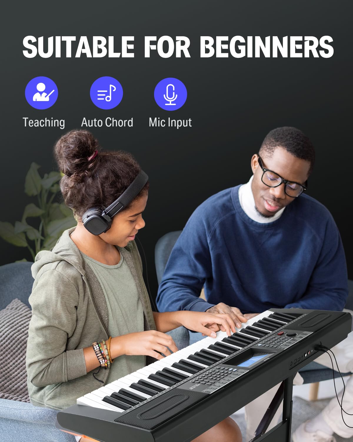 Donner Keyboard Piano, 61 Key Piano Keyboard for Beginner/Professional, Electric Keyboard Kit with 249 Voices, 249 Rhythms - Includes Music Stand, Microphone, Black (DEK-610S)