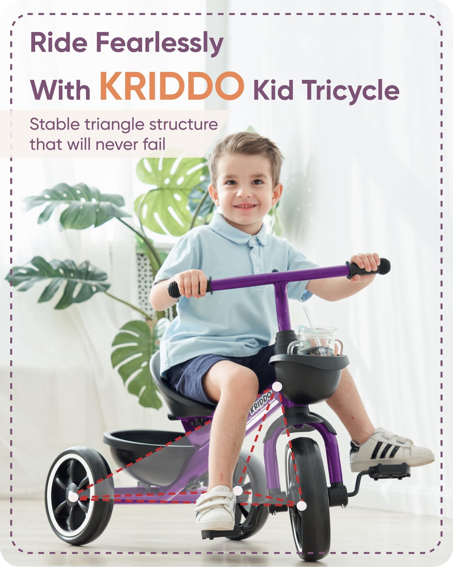 KRIDDO Kids Tricycle for 2-5 Year Olds - Gift for Toddlers - Black