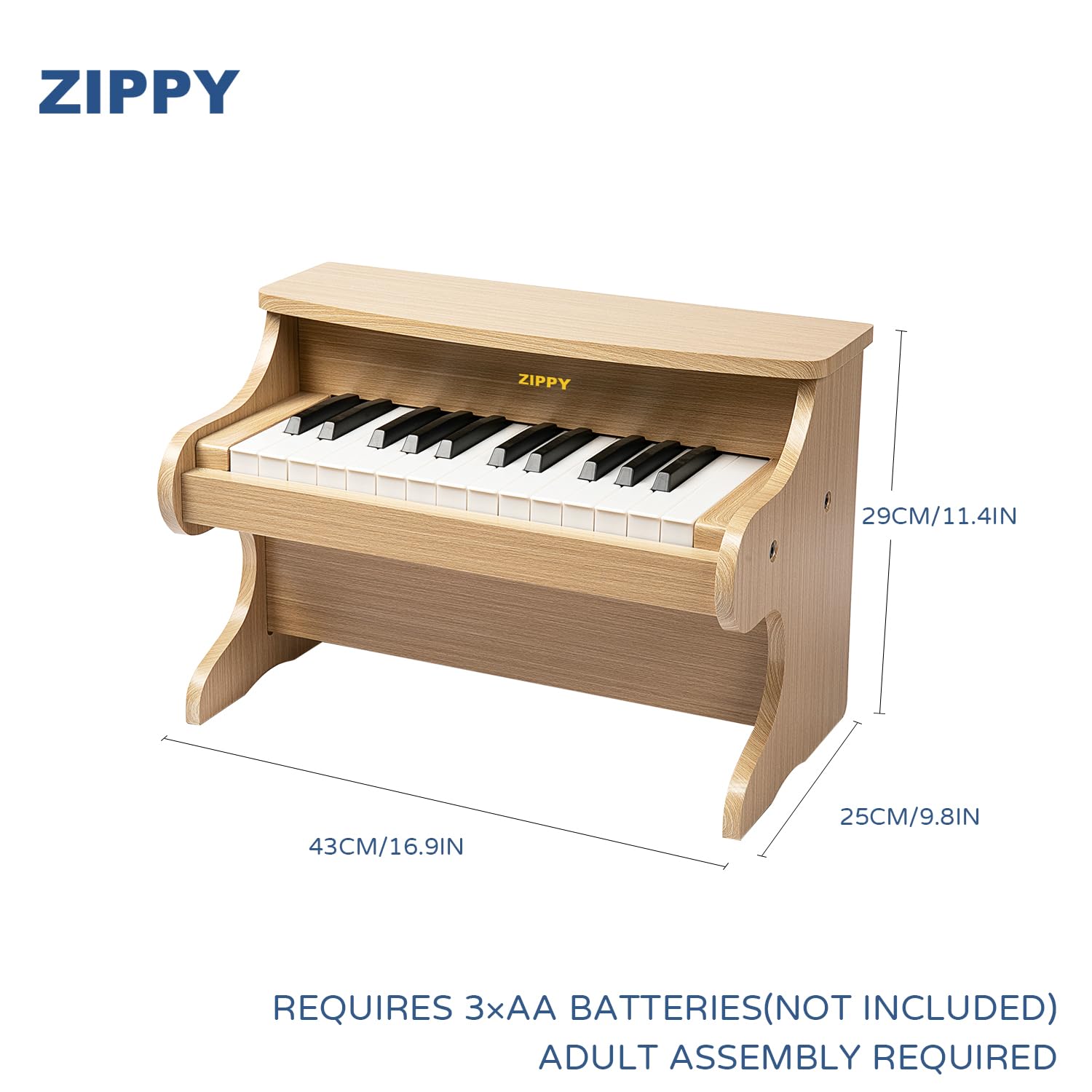 ZIPPY Kids Piano Keyboard, 25 Keys Digital Piano for Kids, Mini Music Educational Instrument Toy, Wood Piano for Toddlers Girls Boys, Black