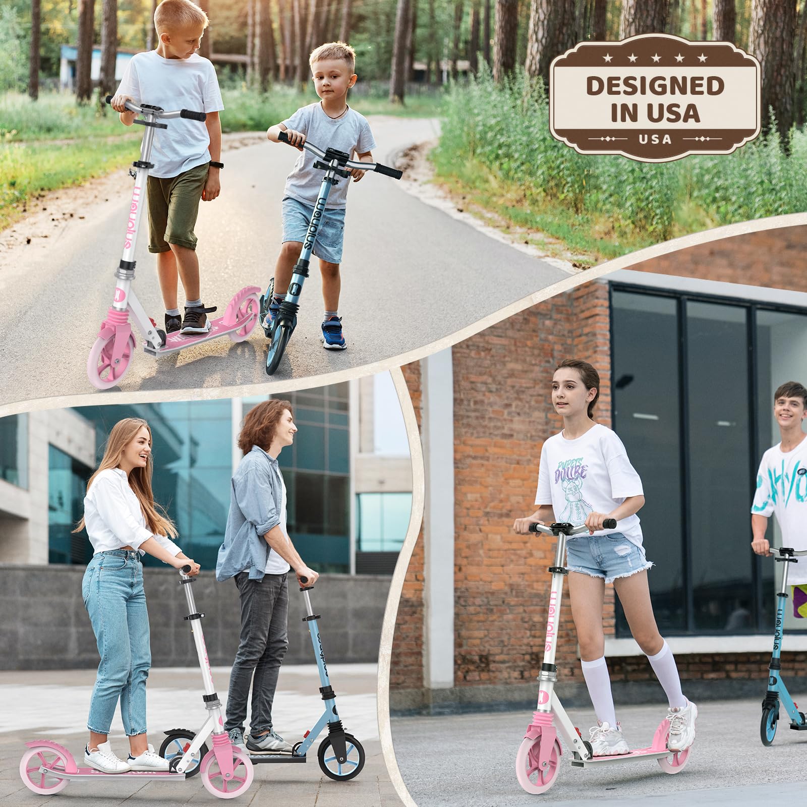 Kick Scooter for Ages 6+,Kid, Teens &amp; Adults. Max Load 240 LBS. Foldable, Lightweight, 8IN Big Wheels for Kids, Teen and Adults, 4 Adjustable Levels. Bearing ABEC9