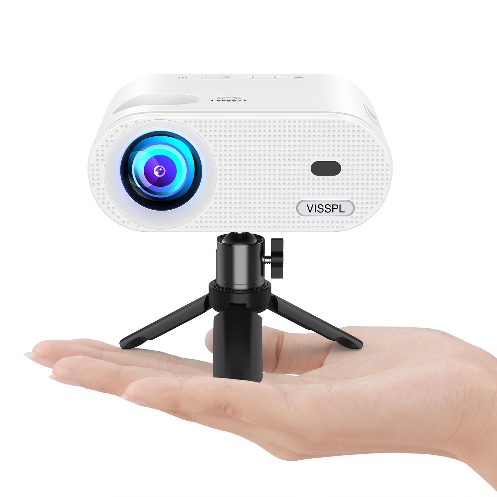 Mini Projector, VISSPL Full HD 1080P Video Projector, Portable Outdoor Projector with Tripod, Kids Gift, Home Theater Movie Phone Projector Compatible with Android/iOS/Windows/TV Stick/HDMI/USB