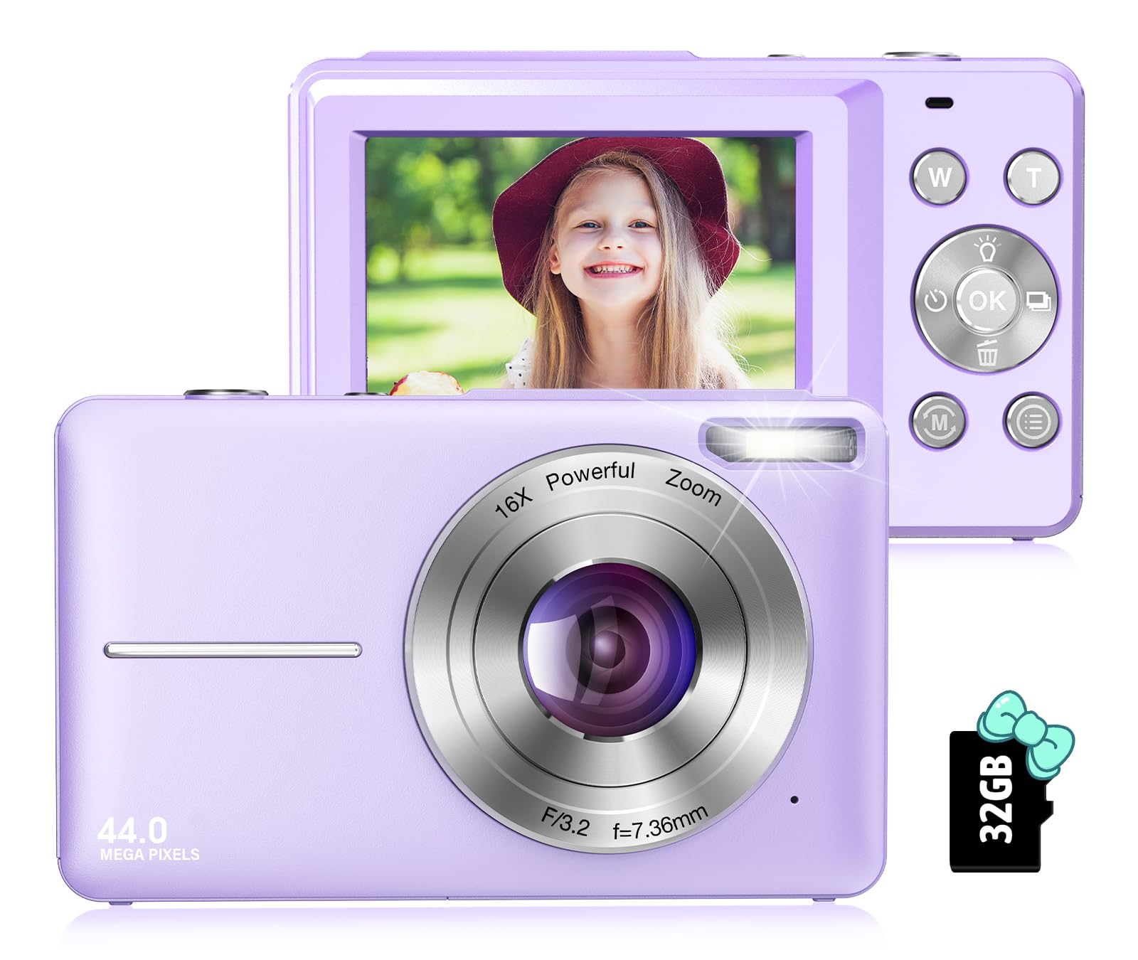 Toberto Digital Camera, FHD 1080P Digital Camera for Kids with 16X Zoom Anti Shake, Flashlight, 44MP Point and Shoot Camera Compact Small Digital Camera for Teens, Girls, Boys, Students - Pink