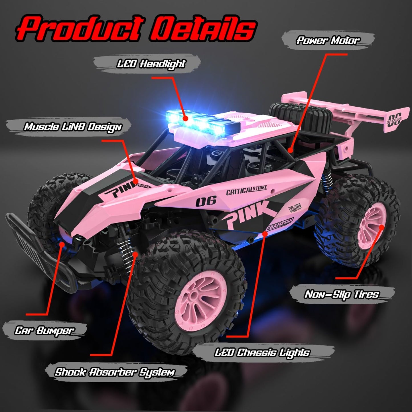 BLUEJAY Remote Control Car, 2.4GHz High Speed 33KM/H RC Cars Toys, 1:12 Monster RC Truck Off Road with LED Headlight and Rechargeable Battery Gifts for Adults Boys 8-12