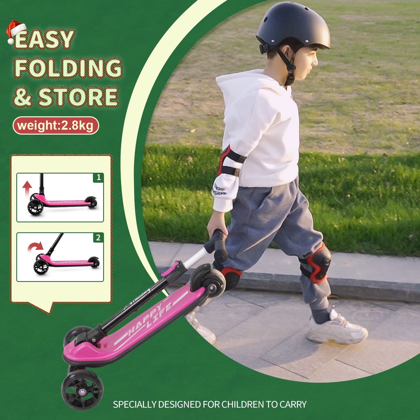 besrey Kick Scooter for Kids Ages 3-10, 3 Wheel Scooter for Kids with Adjustable Height, Folding Kids Scooter with LED Light Wheels Rear Brak Extra Wide Deck Outdoor Activities for Boys/Girls