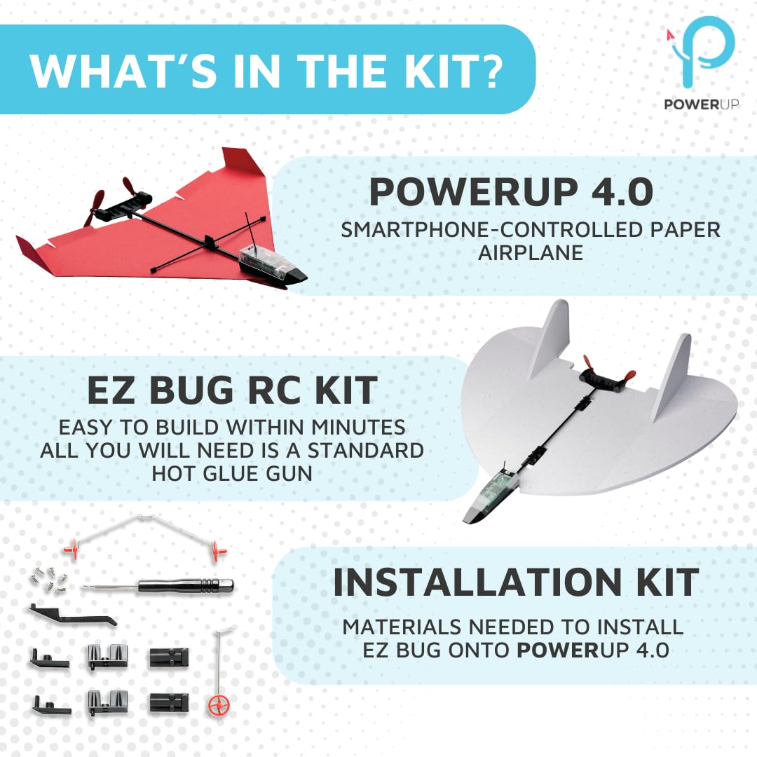 POWERUP 4.0 The Next-Generation Smartphone Controlled Paper Airplane Kit, RC Controlled. Easy to Fly with Autopilot &amp; Gyro Stabilizer. for Hobbyists, Pilots, Tinkerers.