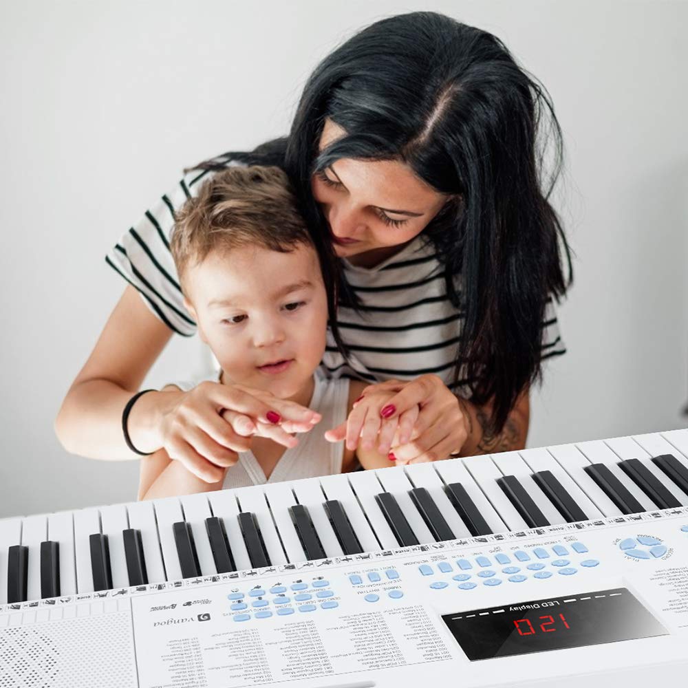 Vangoa 61-Key Light-Up Keyboard Piano for Beginners, 350 Tones &amp; Timbres, 3 Teaching Modes, With Microphone, Black