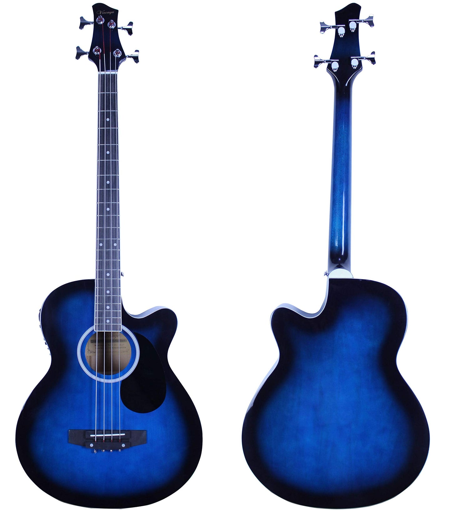 Vizcaya Full Size 4 Strings Cutaway Acoustic-Electric Bass Guitar With 4-Band Equalizer,5mm Padding Gig Bag,Strap, Picks-Blue