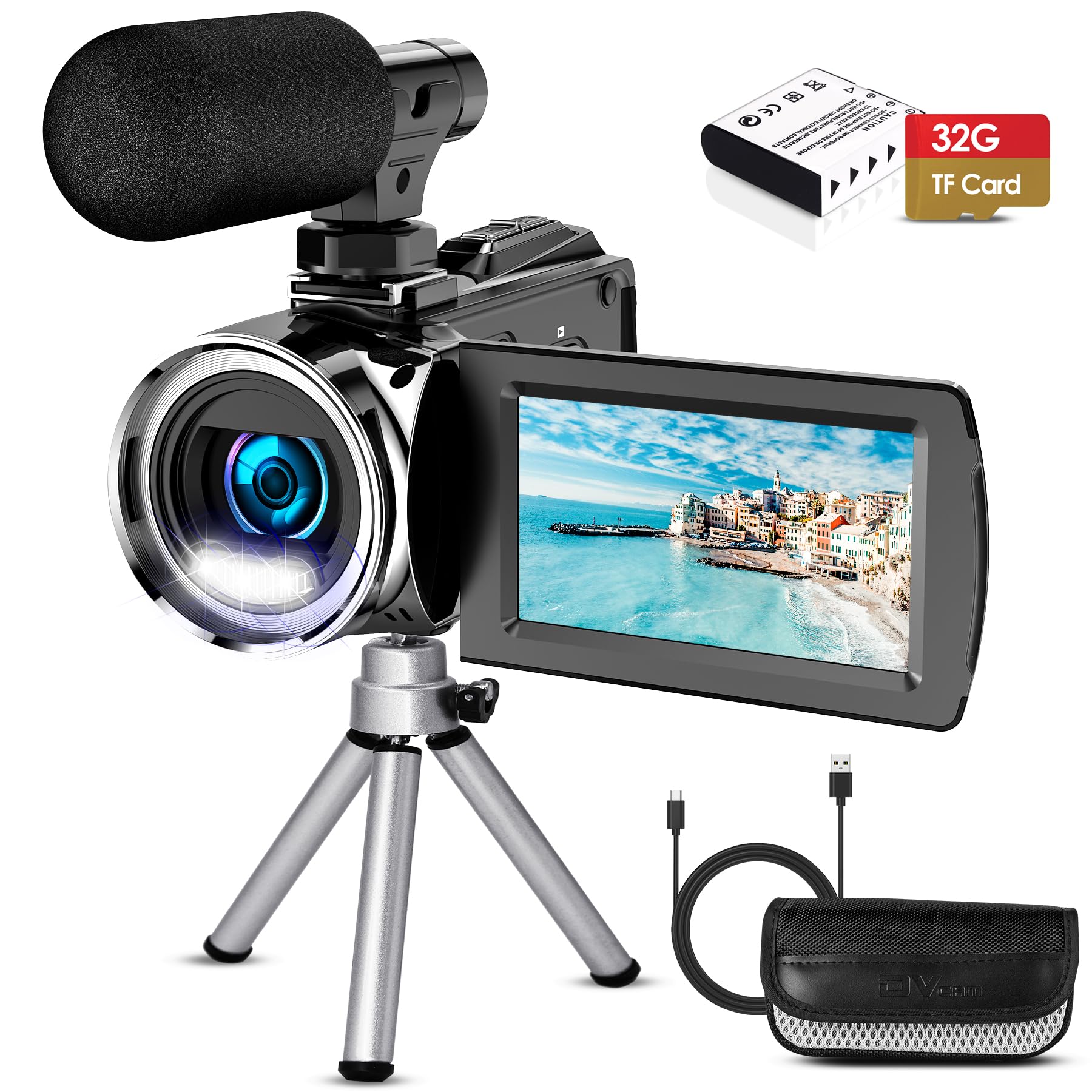 Video Camera Camcorder 4K 36.0 MP Vlogging Camera Recorder for YouTube 3.0 Inch IPS Screen 18X Digital Zoom Camcorders Camera with Batteries Tripod