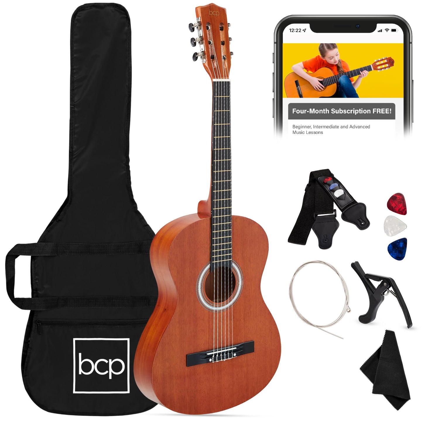 Best Choice Products 30in Kids Acoustic Guitar, All-in-One Beginner Starter Kit w/Strap, Case, Extra Strings, Rosette Inlay - Black