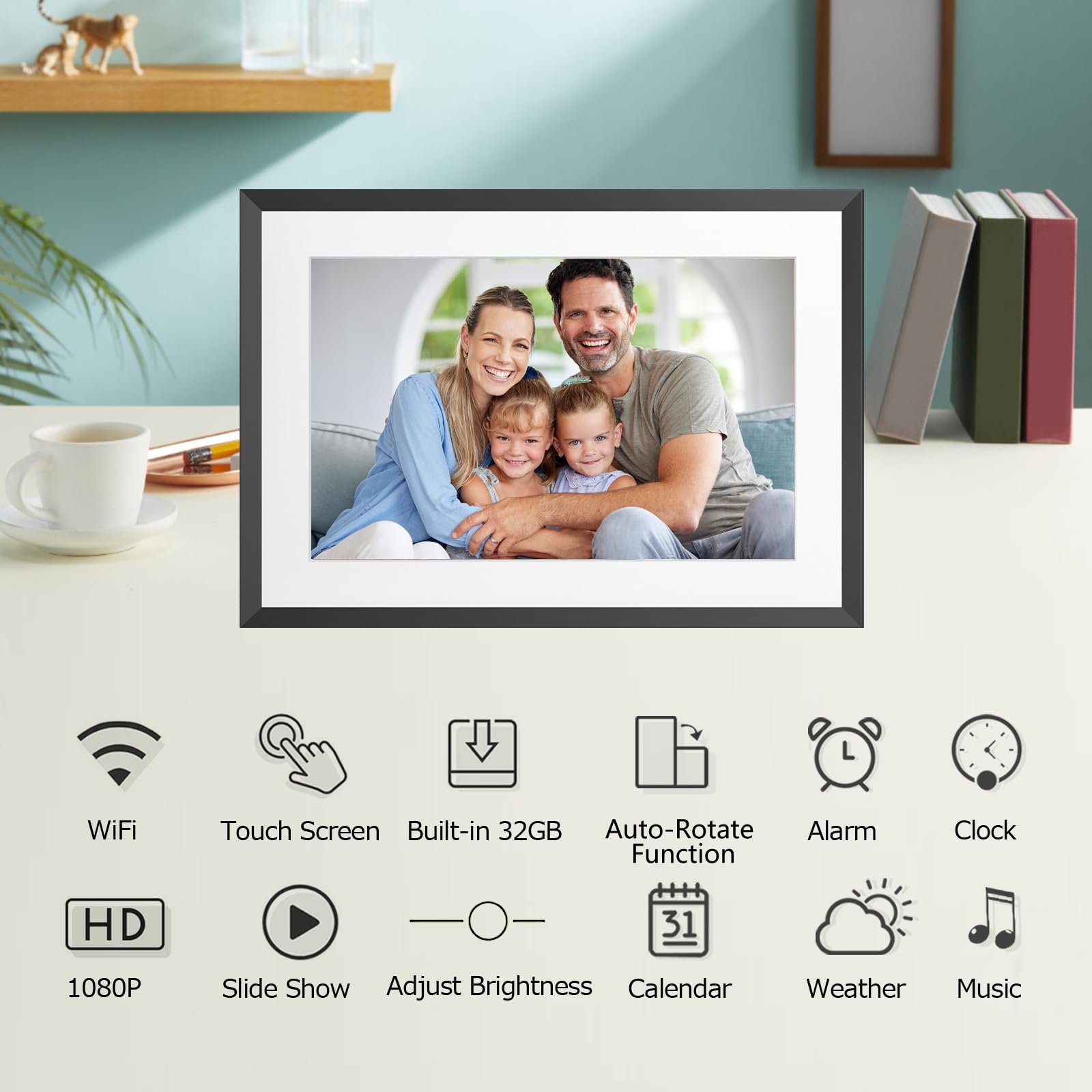 FRAMEO Digital Photo Frame WiFi 32GB 10.1 Inch 1280x800 IPS Touch Screen Digital Picture Frame Easy Setup Share Photo or Video via Frameo APP