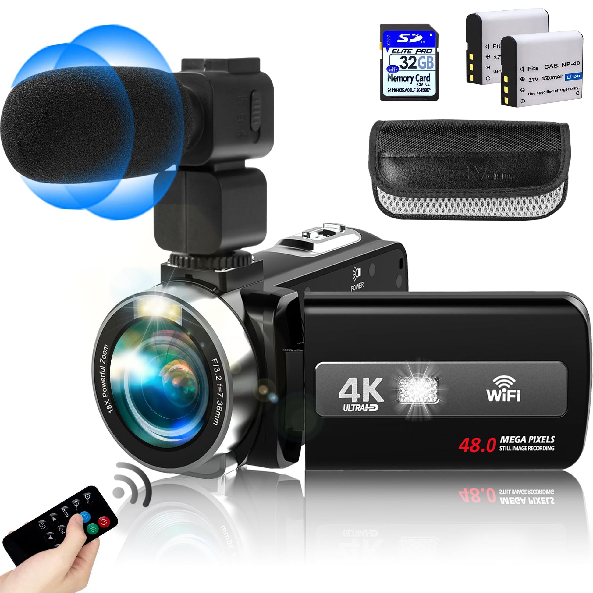 Video Camera Camcorder Full HD 4K 60FPS 48MP WiFi IR Night Vision Vlogging Camera for YouTube Digital Camera Recorder 18X Zoom Camcorders with 3.0" Touch Screen,2 Batteries and 32G SD Card