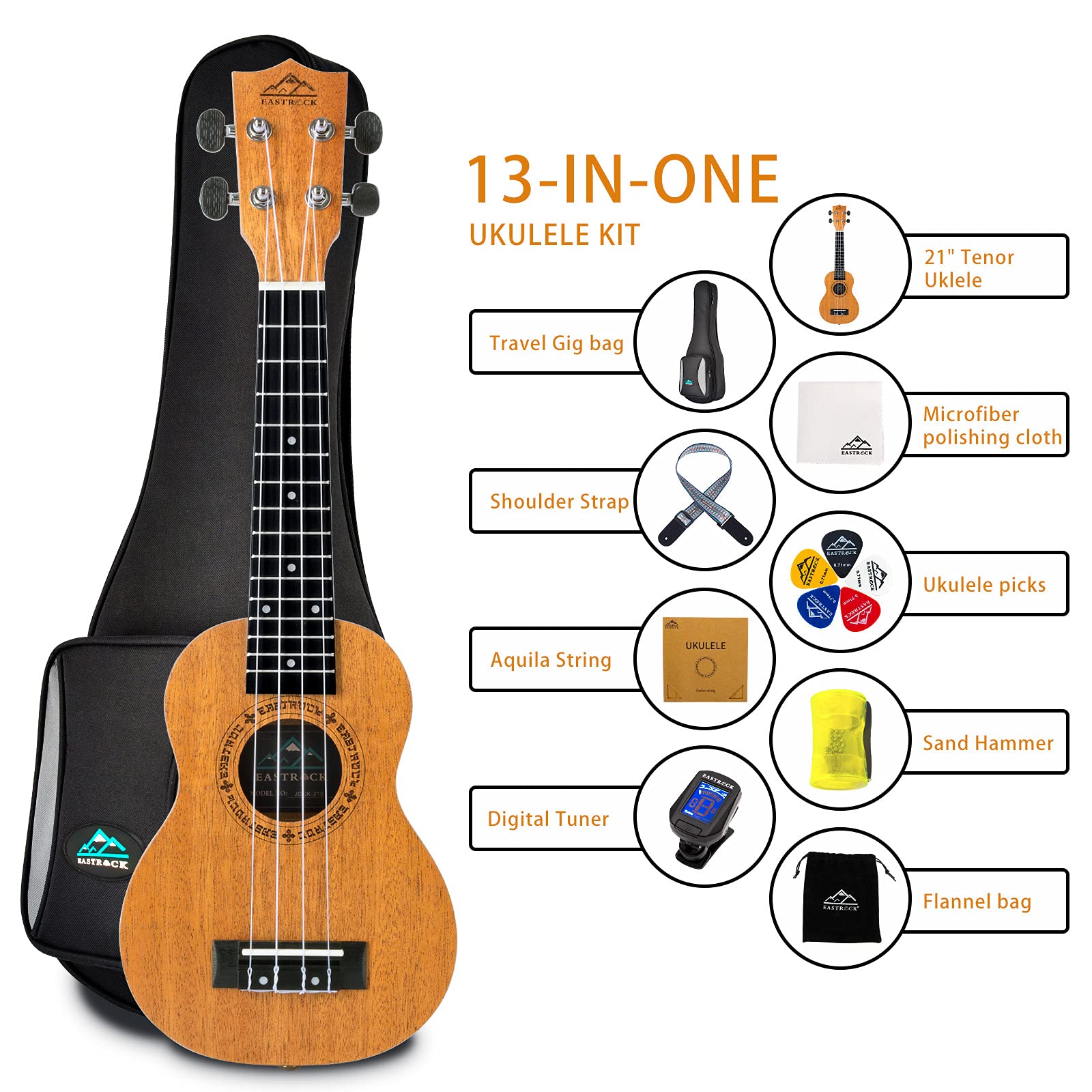 EASTROCK Concert Ukulele Mahogany Beginner 23 inch Ukelele Big Package Kit. Ukulele Ukalalee Suitable for adults, Beginners. (23-Mahogany)