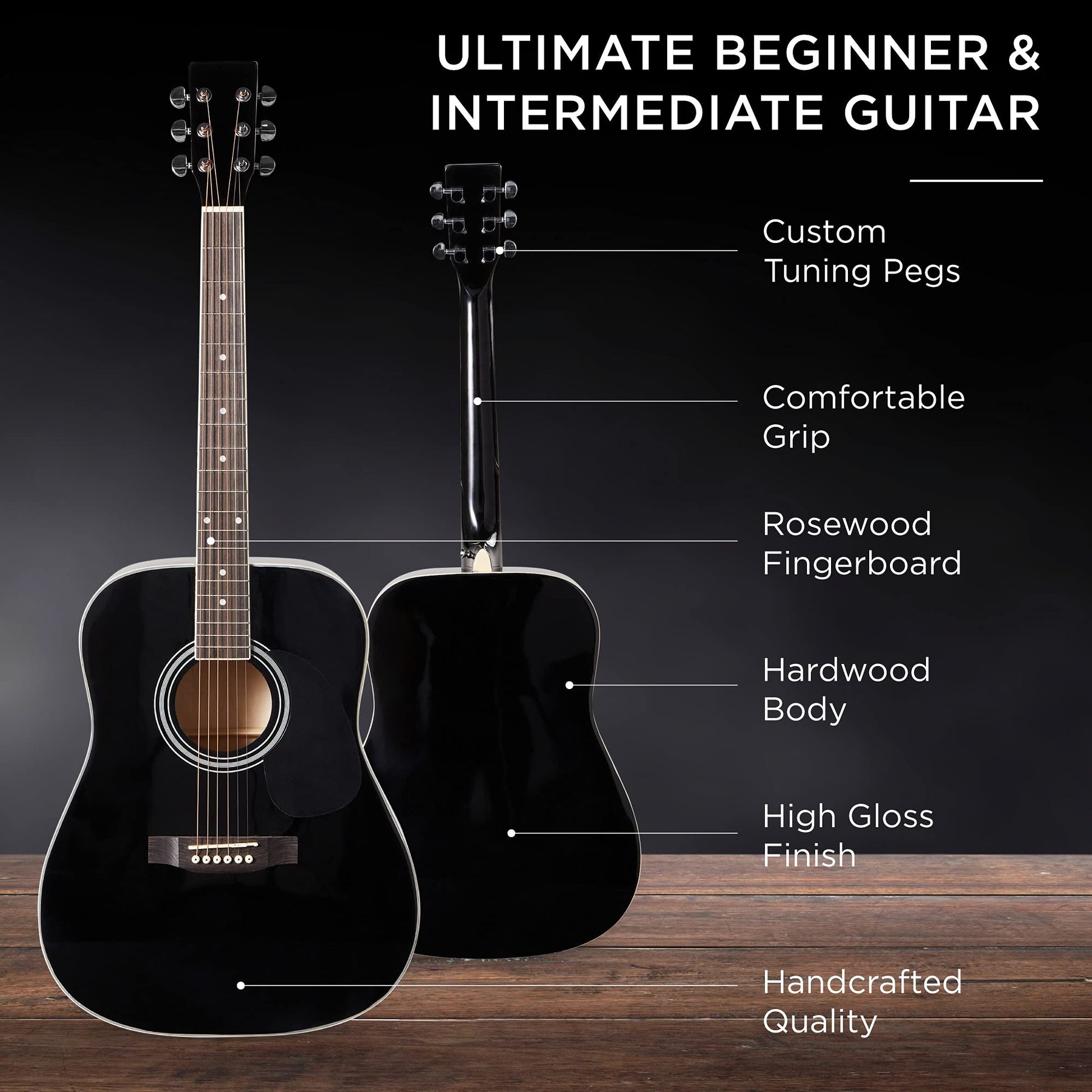 Best Choice Products 41in Full Size Beginner All Wood Acoustic Guitar Starter Set w/Gig Bag, Strap, Capo, Strings, Picks - Black