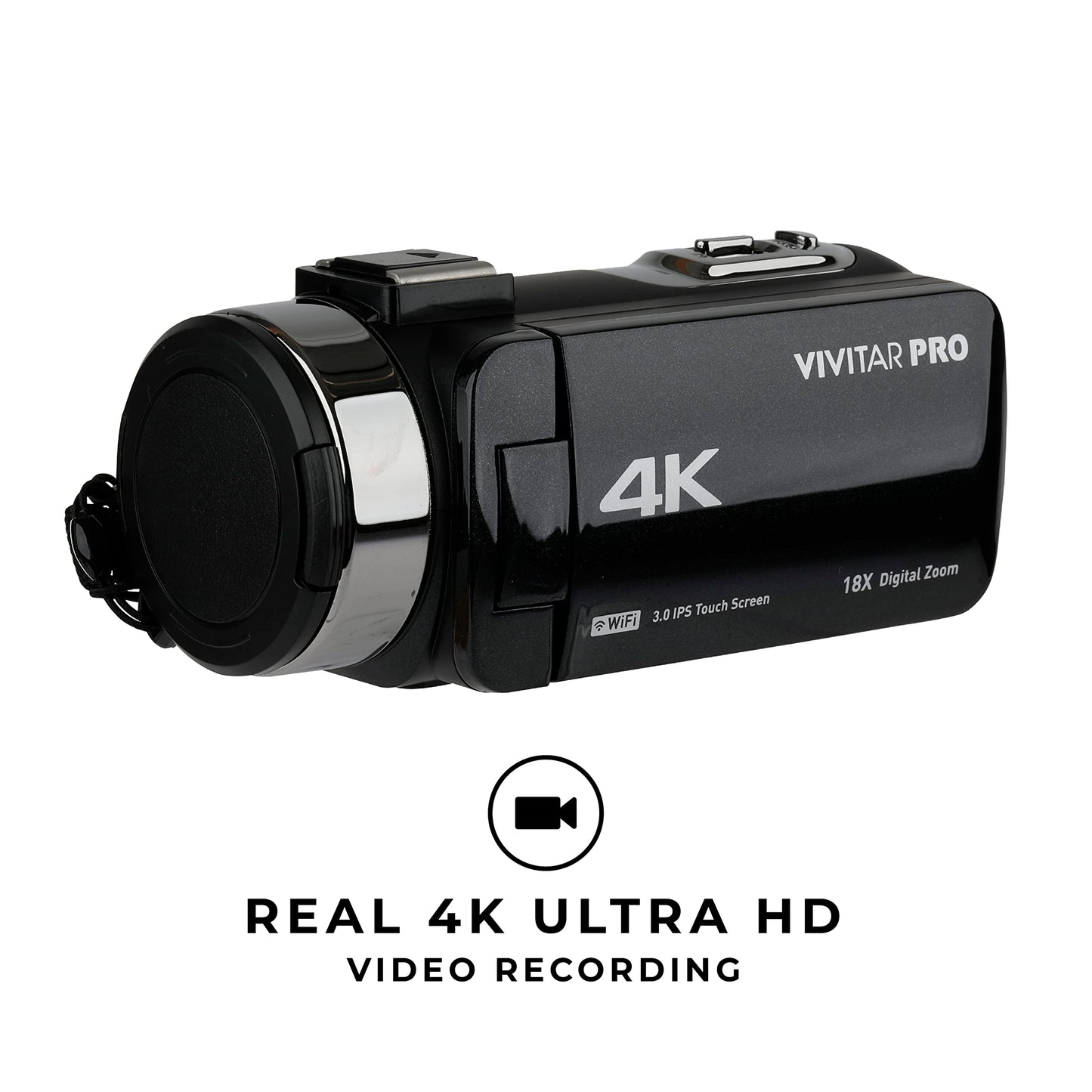 Vivitar 4K Video Camera, Wi-Fi Ultra HD Camcorder with 18x Digital Zoom, 3” IPS Touchscreen Video Recorder with Night Vision, Vlogging Camera with 3.5mm Microphone Jack, Rechargeable, SD Card Slot