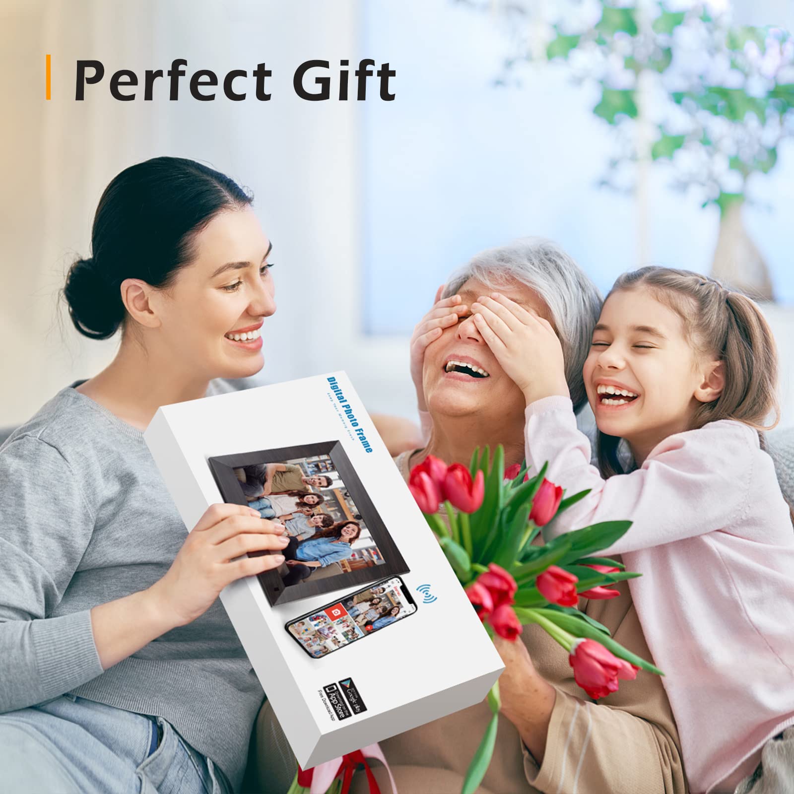 10.1 Inch WiFi Digital Picture Frame, 1280x800HD IPS Touch Screen Digital Photo Frame Electronic,16GB Memory, Auto-Rotate, Wall Mountable, Share Photos/Videos Instantly via Uhale App from Anywhere