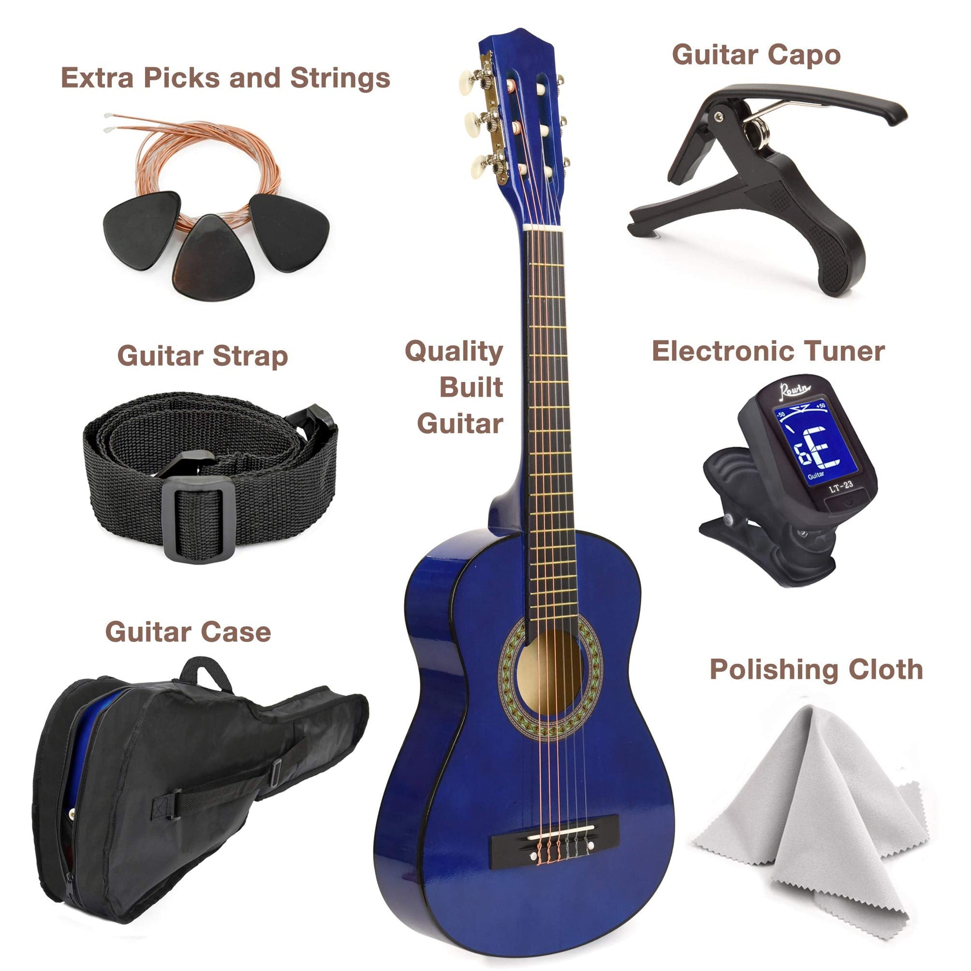 30" Left Handed Wood Guitar with Case and Accessories for Kids/Girls/Boys/Teens/Beginners (30", Black)