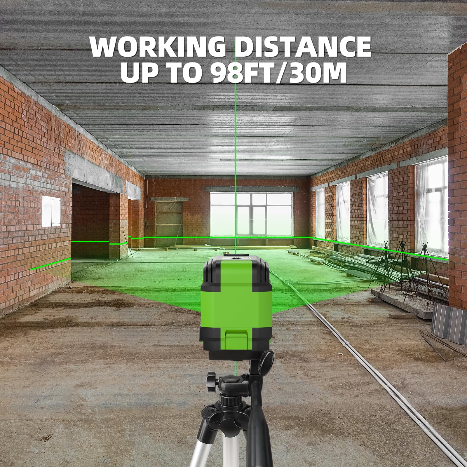 Laser Level with Tripod, HUEPAR 98Ft Self Leveling Laser Level Green Line Laser Cross Line Laser Leveler Tool for Picture Hanging, Tile, Home Renovation, Indoor Project, Battery&amp;Carrying Bag Included