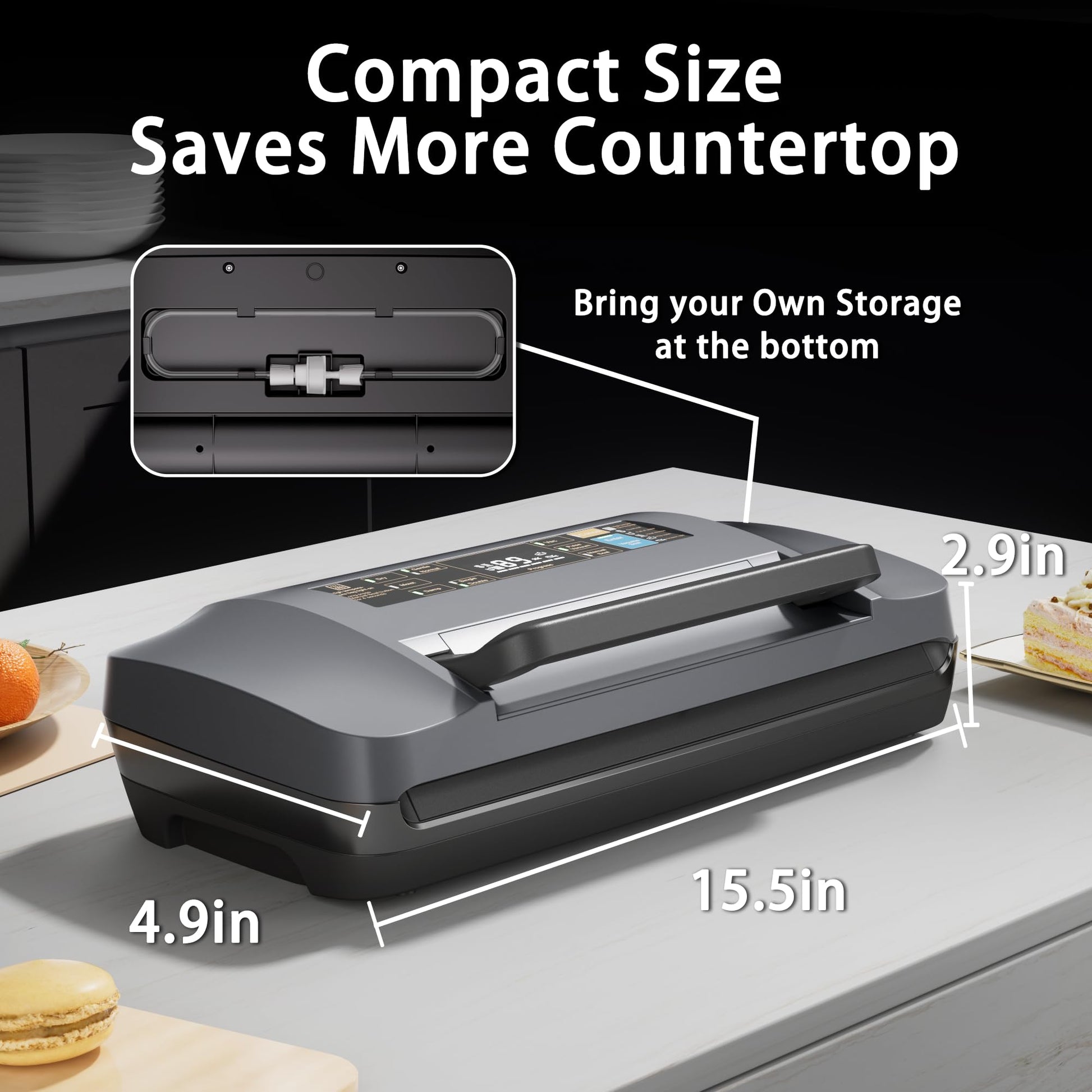 95kpa Vacuum Sealer Machine,Commercial Full Automatic Food Sealer,Powerful Sealing System with Double Heat Seal,Bags Storage, Easy-Lock Handle,Build-in Cutter,1 Bag Rolls and 10 pcs Pre-cut Bags