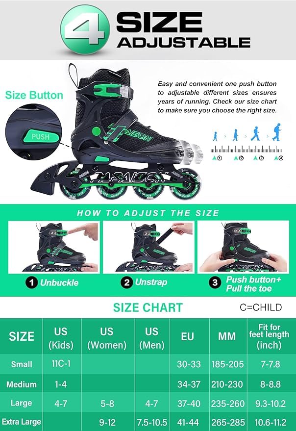 PAPAISON Adjustable Inline Skates for Kids and Adults with Full Light Up Wheels, Outdoor Roller Skates for Girls and Boys, Men and Women