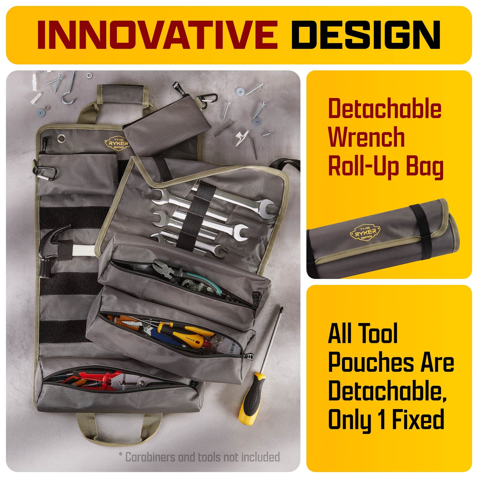 The Ryker Bag Tool Organizers (2-pack) Small Tool Bag With Detachable Pouches, Heavy Duty Roll Up Tool Bag Organizer With 6 Tool Pouches - Tool Roll Organizer For Mechanic &amp; Hobbyist