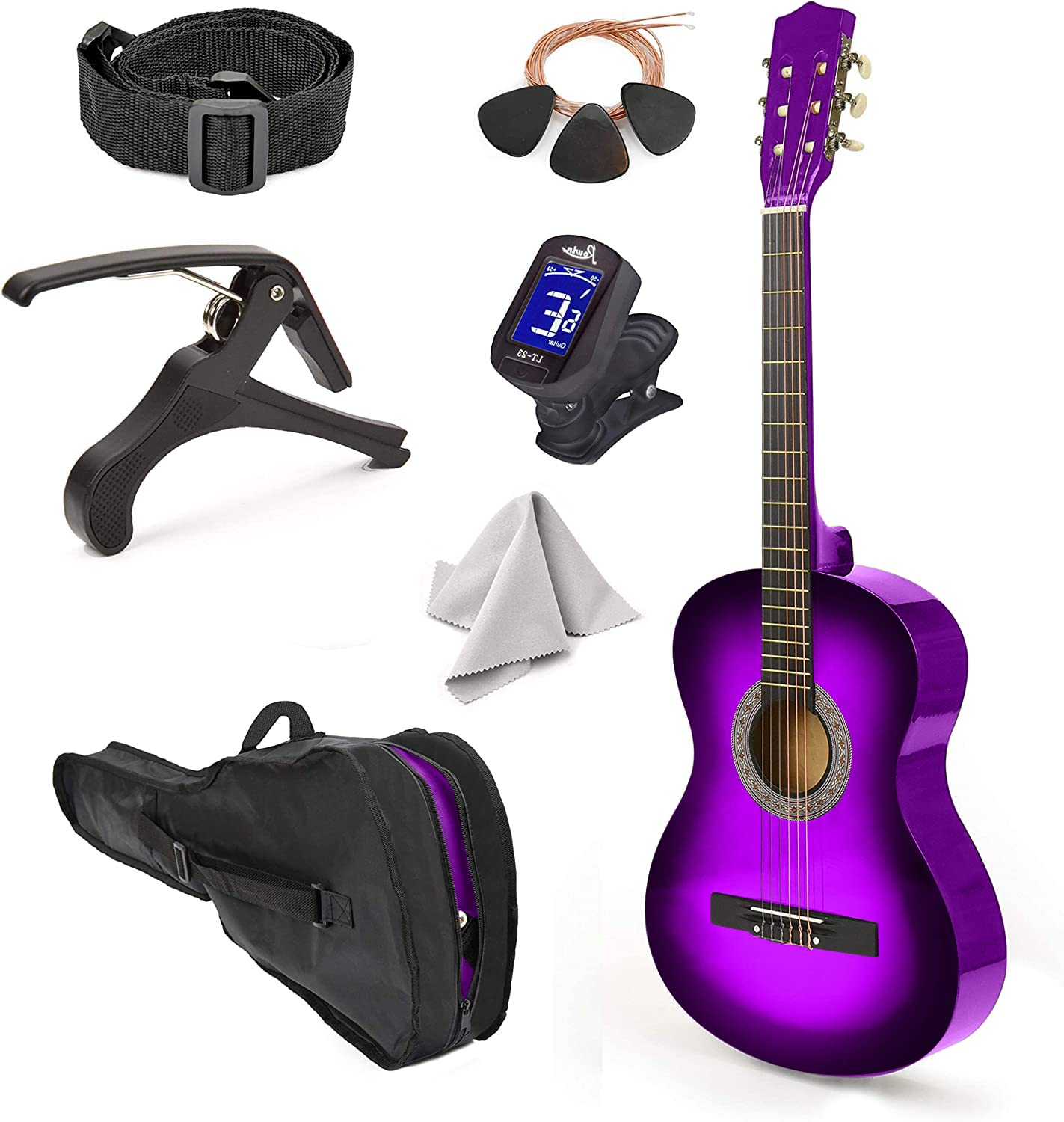 30" Left Handed Wood Guitar with Case and Accessories for Kids/Girls/Boys/Teens/Beginners (30", Black)