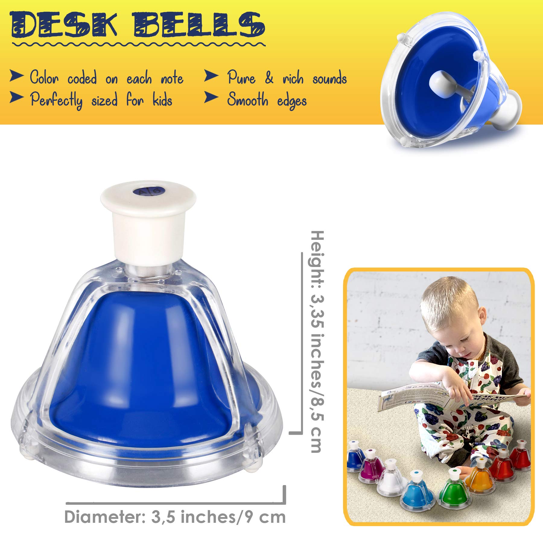 MINIARTIS Desk Bells for Kids | Educational Music Toys for Toddlers 8 Notes Colorful Hand Bells Set | Kids Musical Instrument with 15 Songbook | Great Birthday Gift for Children