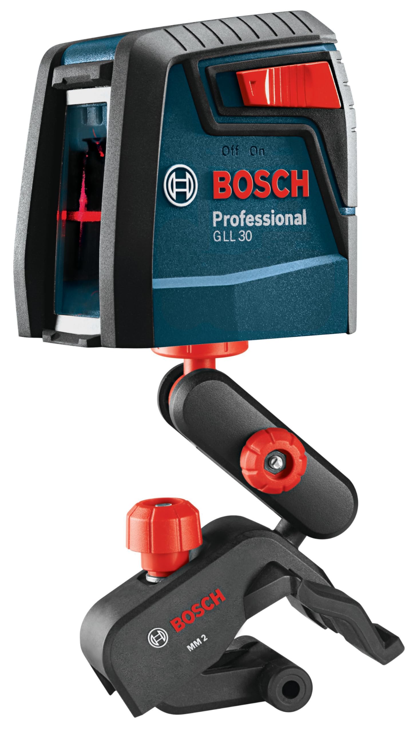 BOSCH GLL 30 30 FT Self-Leveling Cross-Line Laser, Includes 2 AA Batteries &amp; Flexible Mounting Device