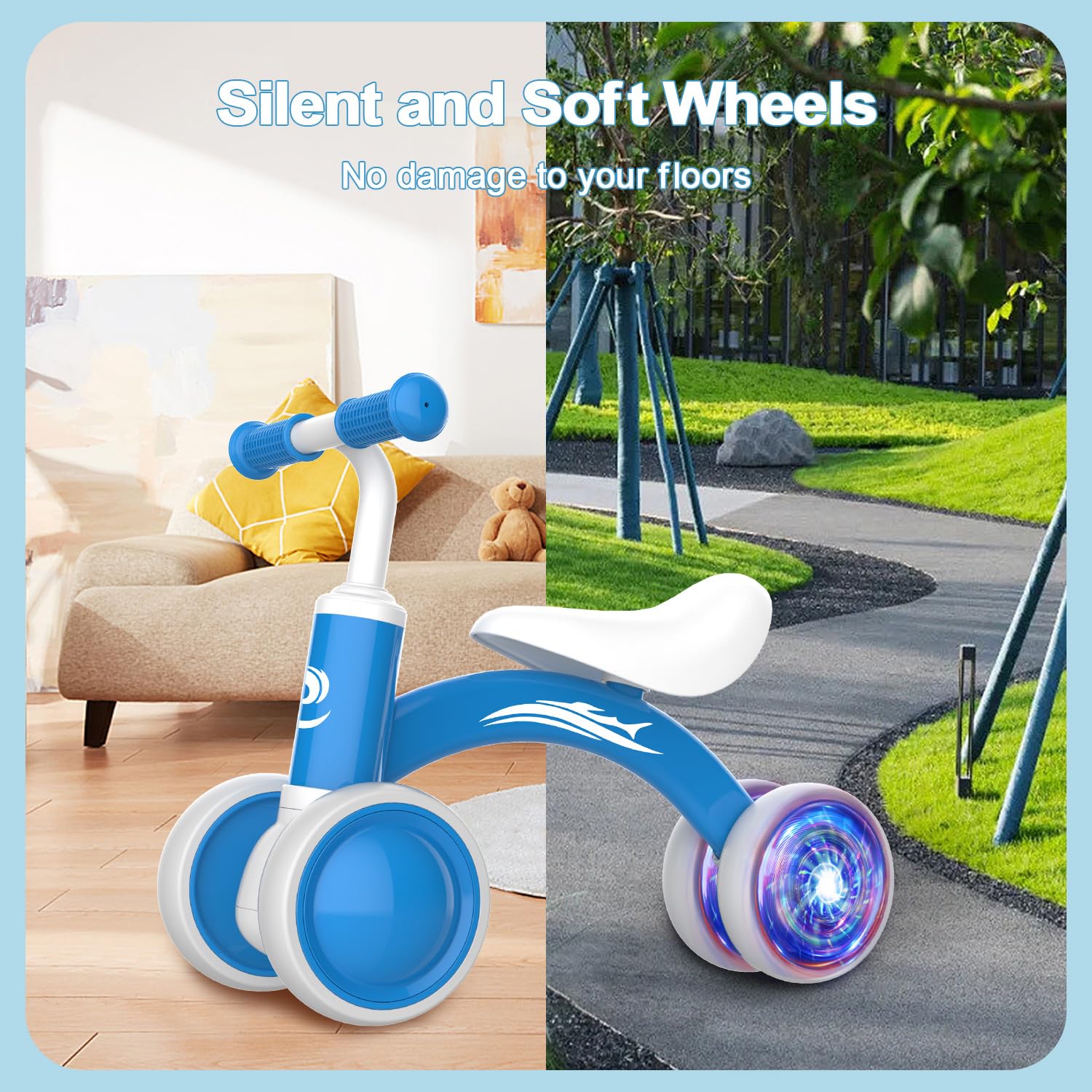 Colorful Lighting Baby Balance Bike Toys for 1 Year Old Boy Gifts, 10-36 Month Toddler Balance Bike, No Pedal 4 Silence Wheels&amp;Soft Seat First Riding on Toys, One Year Old Boy Birthday Gifts.