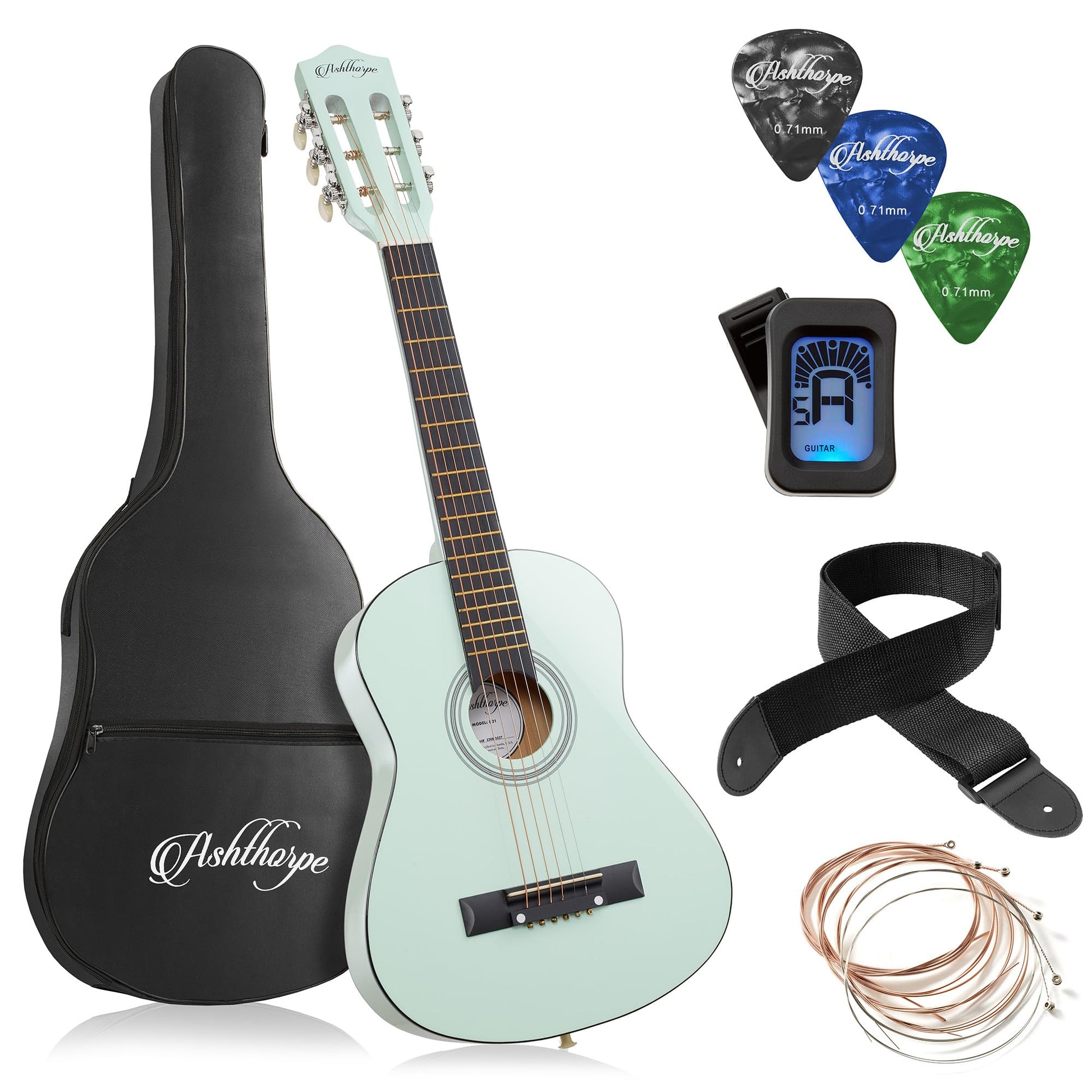 Ashthorpe 30-inch Beginner Acoustic Guitar Package (Black), Basic Starter Kit w/Gig Bag, Strings, Strap, Tuner, Picks