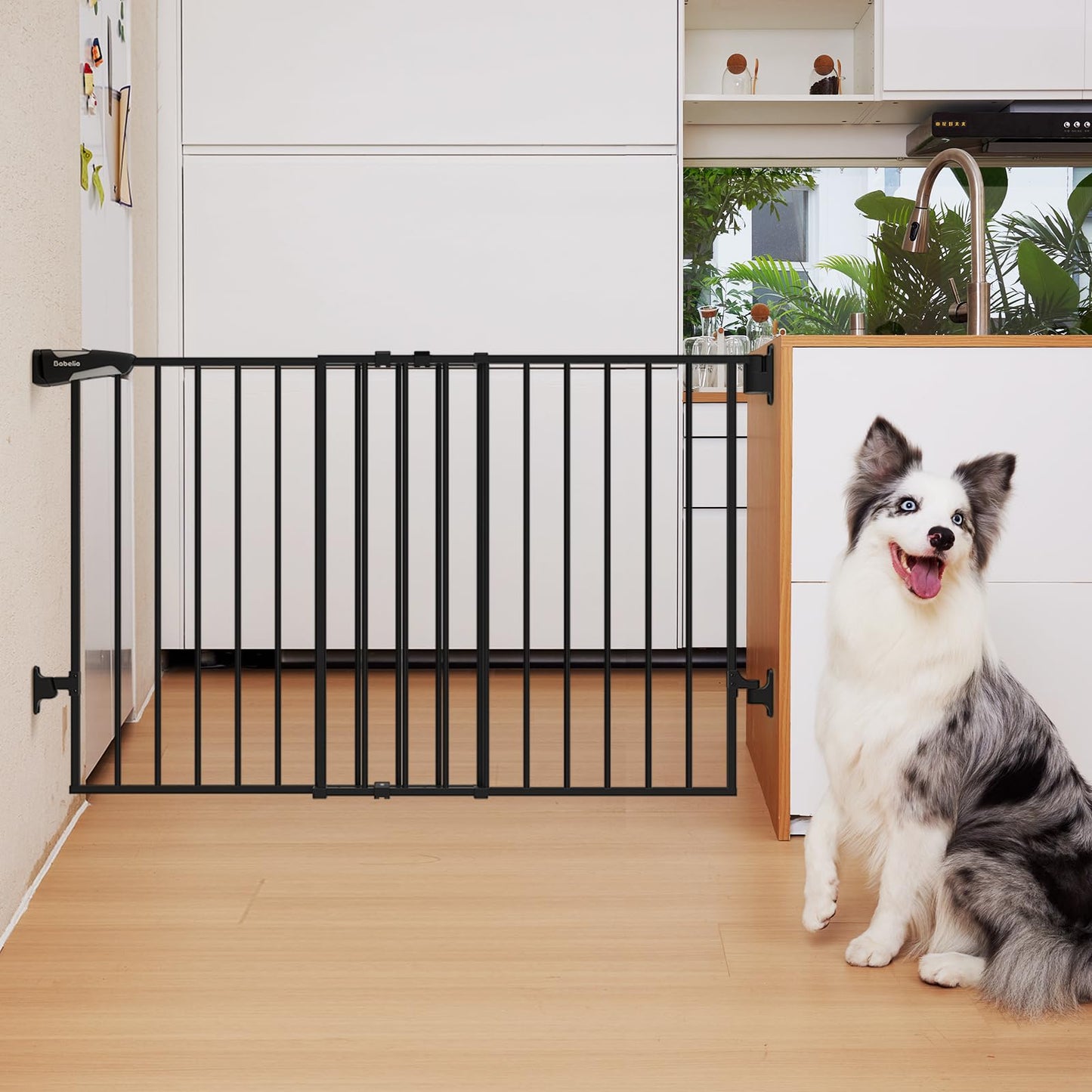 Babelio 26-43" No Bottom Bar Baby Gate for Babies, Elders and Pets, 2-in-1 Hardware Mount Dog Gate for The House, Stairs and Doorways, with Large Walk Thru Door, Black