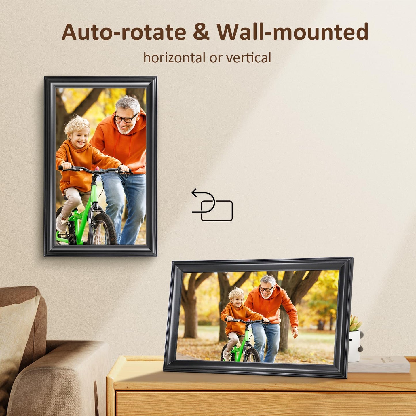 10.1 Inch WiFi Digital Picture Frame, 1280x800HD IPS Touch Screen Digital Photo Frame Electronic,16GB Memory, Auto-Rotate, Wall Mountable, Share Photos/Videos Instantly via Uhale App from Anywhere