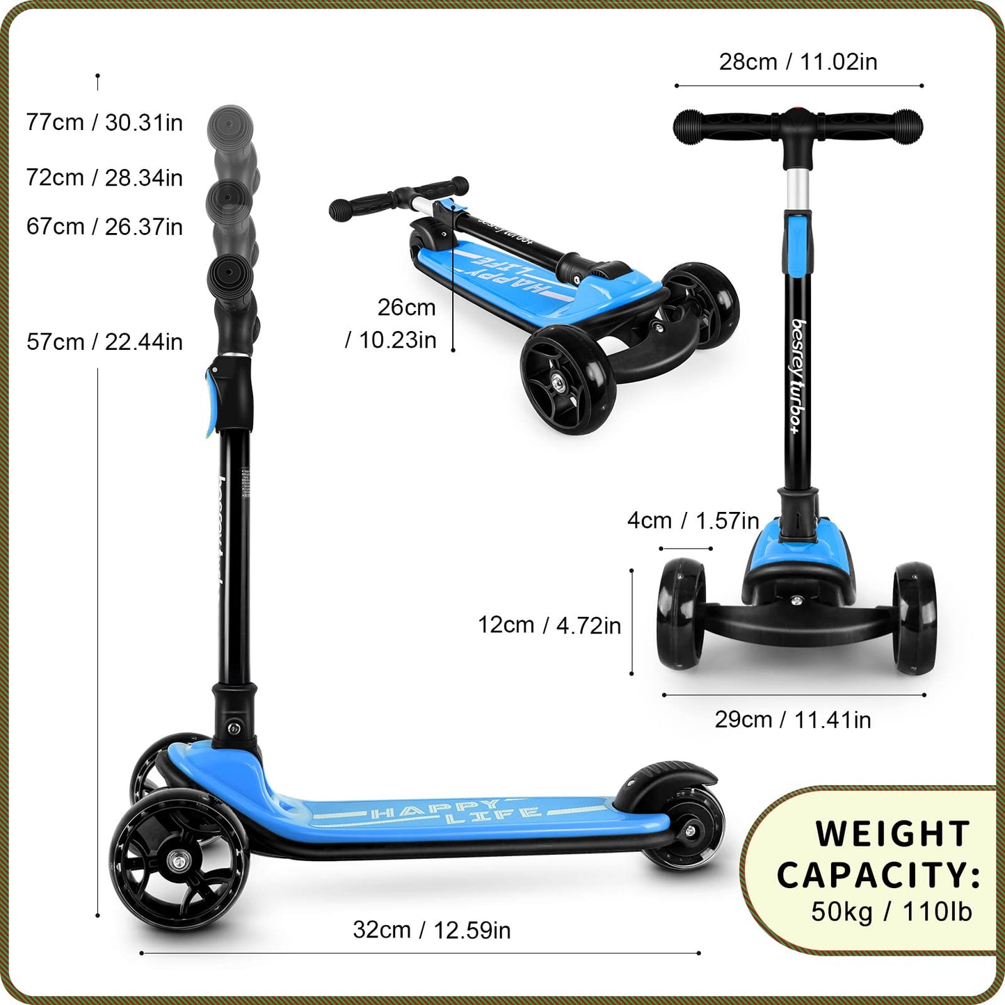 besrey Kick Scooter for Kids Ages 3-10, 3 Wheel Scooter for Kids with Adjustable Height, Folding Kids Scooter with LED Light Wheels Rear Brak Extra Wide Deck Outdoor Activities for Boys/Girls