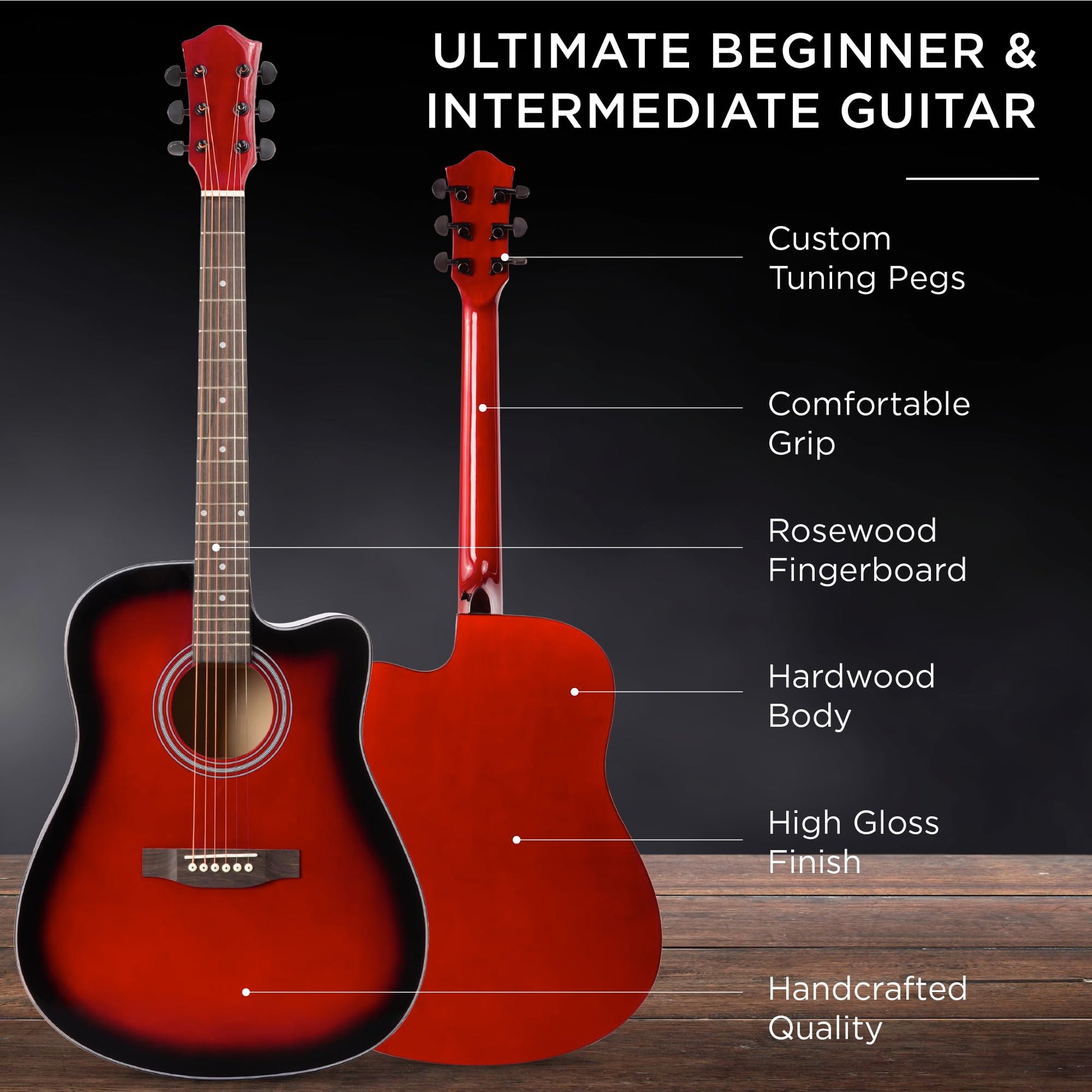 Best Choice Products 41in Beginner Acoustic Guitar Full Size All Wood Cutaway Guitar Starter Set w/Case, Strap, Capo, Strings, Picks - Aged Natural