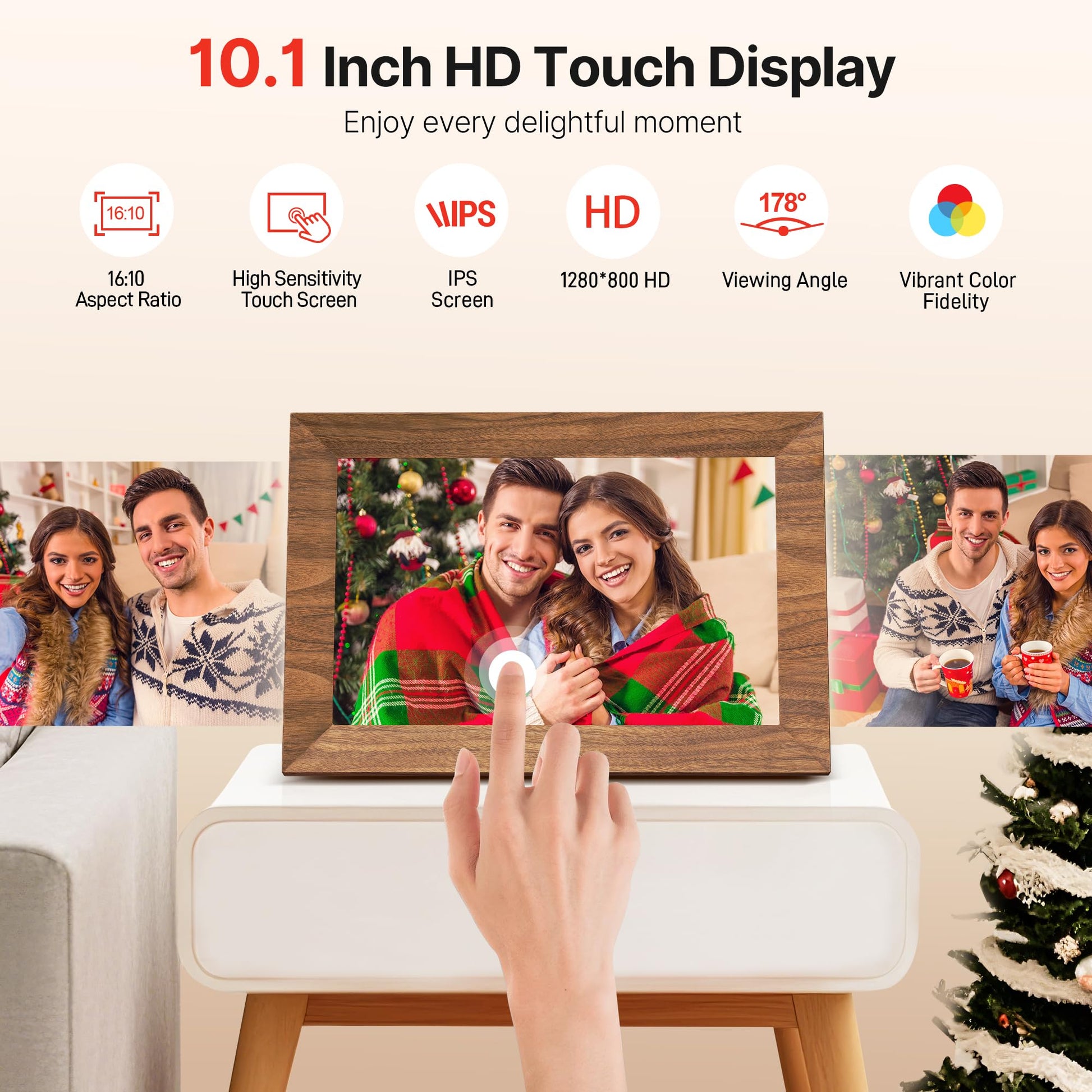 MaxAngel Digital Picture Frame 32GB Storage 10.1 Inch WiFi Electronic Photo Frame SD Card Slot IPS Touch Screen HD Display Auto-Rotate Slideshow Share Videos Photos Send Wishes via Uhale Remotely