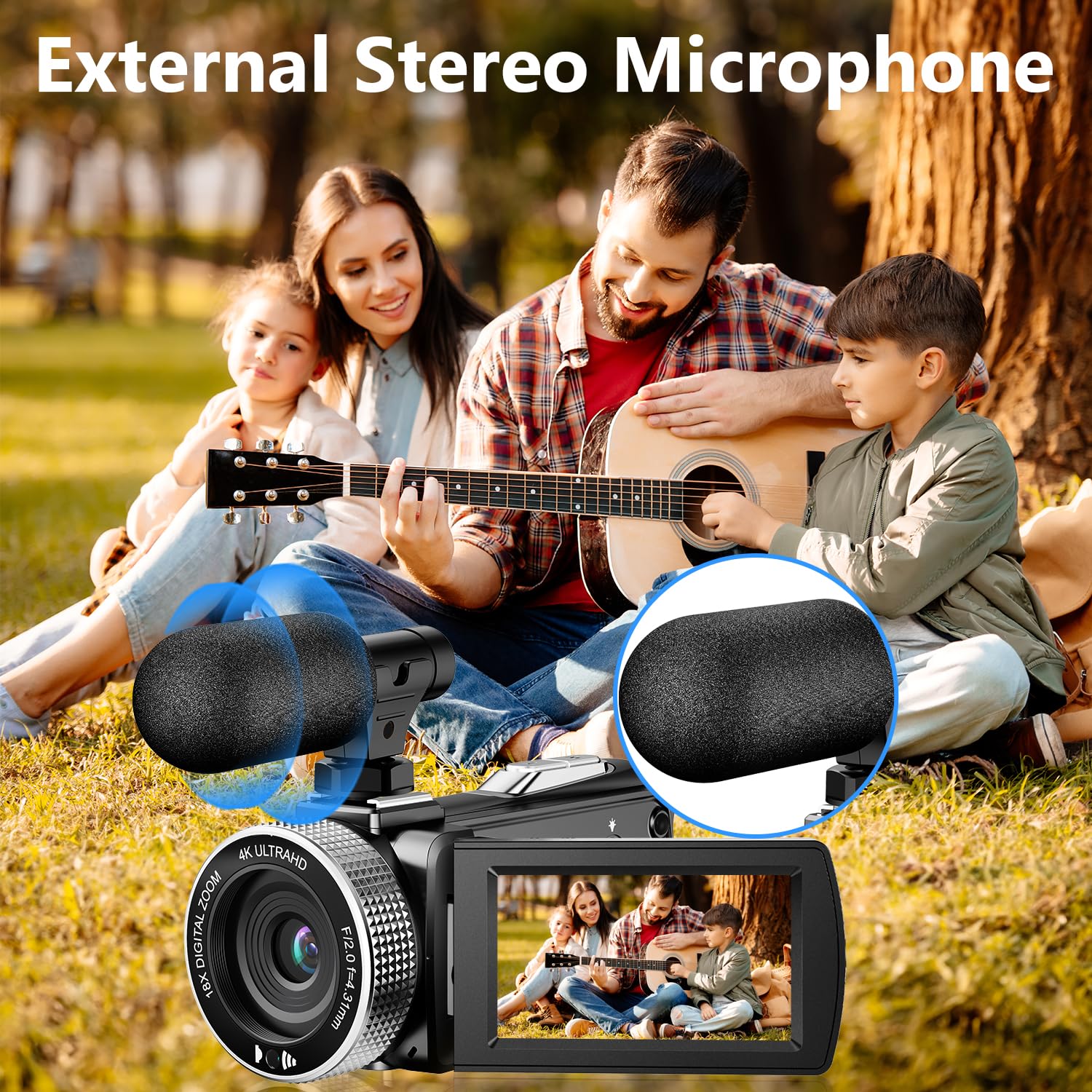 4K Video Camera Camcorder, 4K 60fps Video 48MP Photo, Digital Camcorder Beginner with External Microphone 2 Batteries SD Card Remote